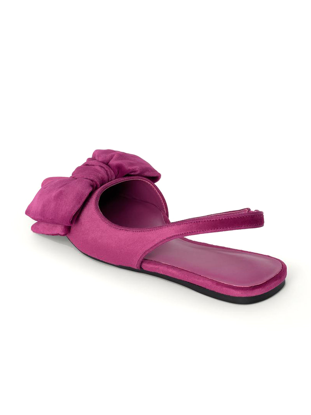 Pink Velvet Pointed-Toe Front Big Bow And Slingback Flats