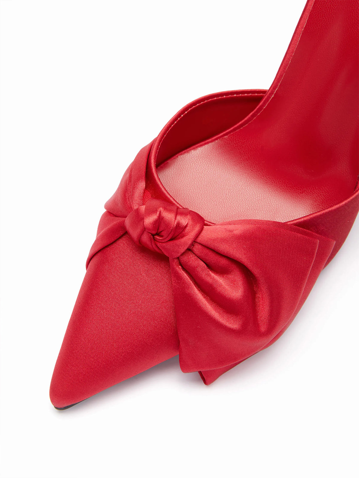 Red Satin Pointed-Toe Front Bowknot Slip-On High Heels