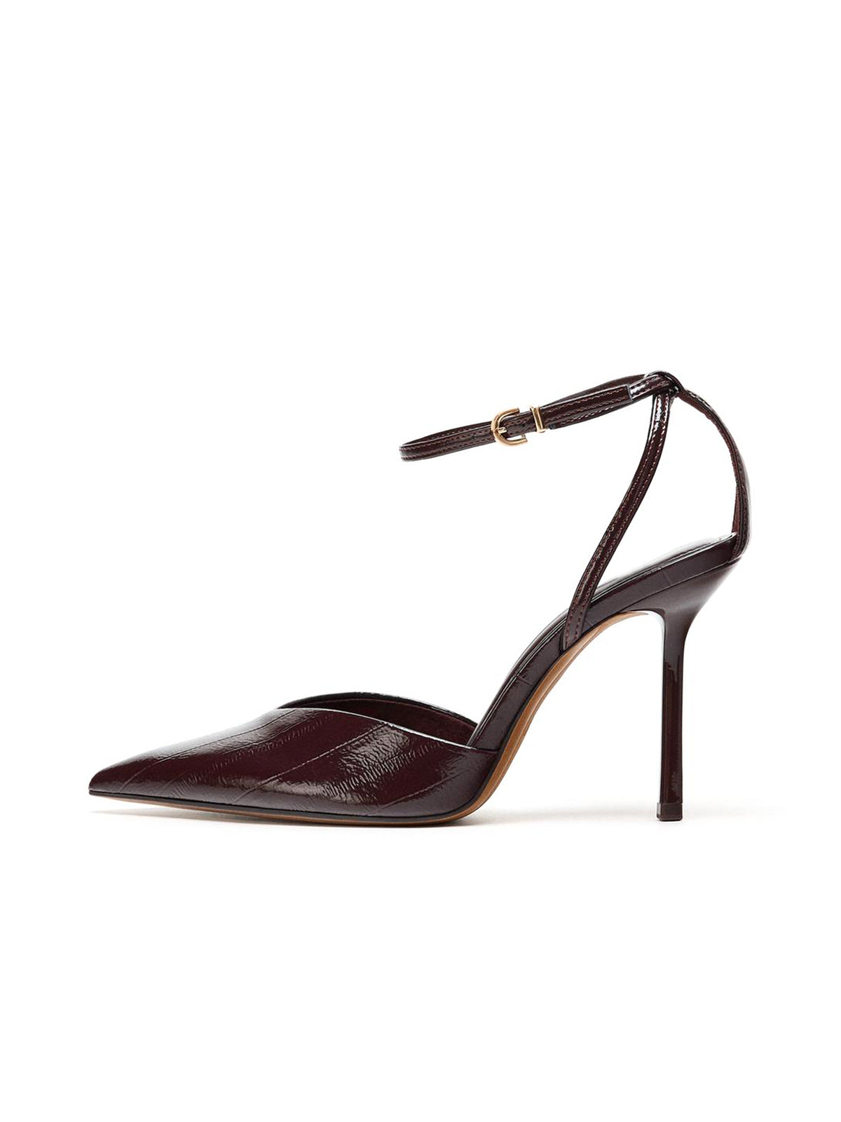 Black Eel Skin Pattern Strappy With Buckle Slingback High Heels