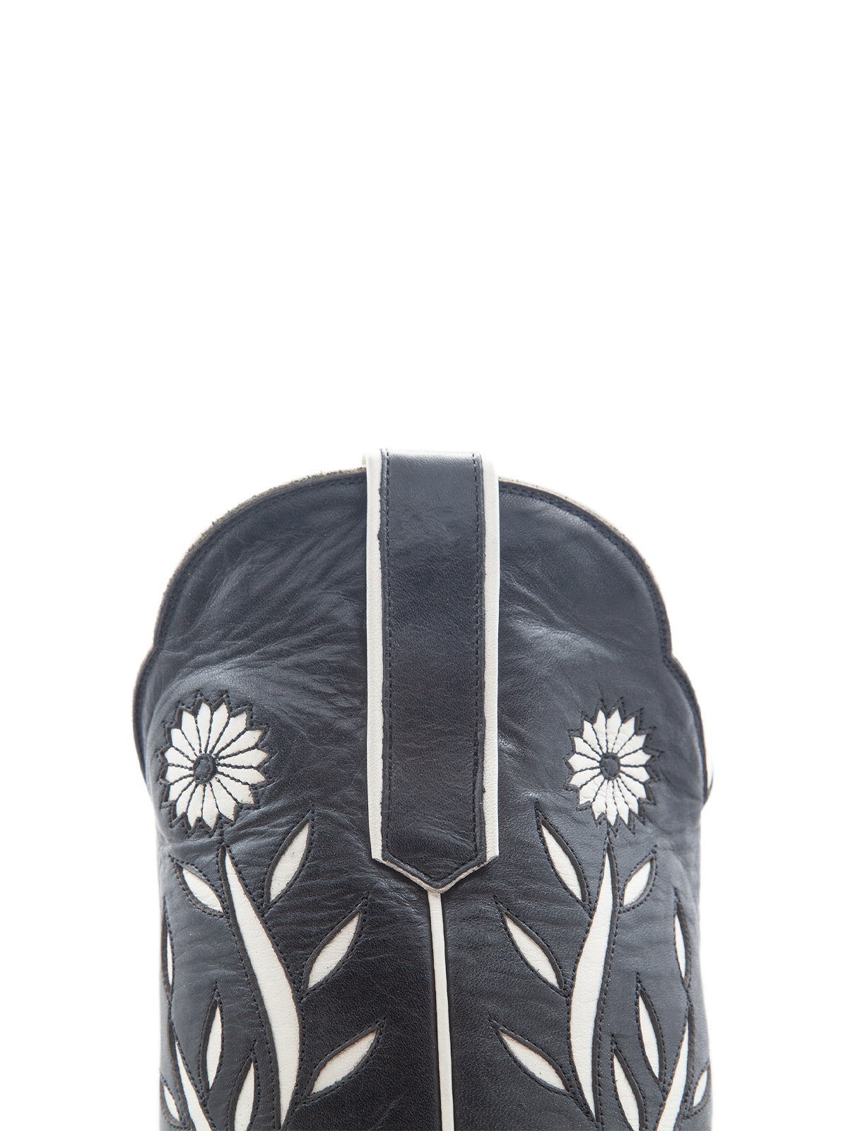 Black Pointed-Toe White Sunflower Inlay Wide Calf Knee High Cowgirl Boots