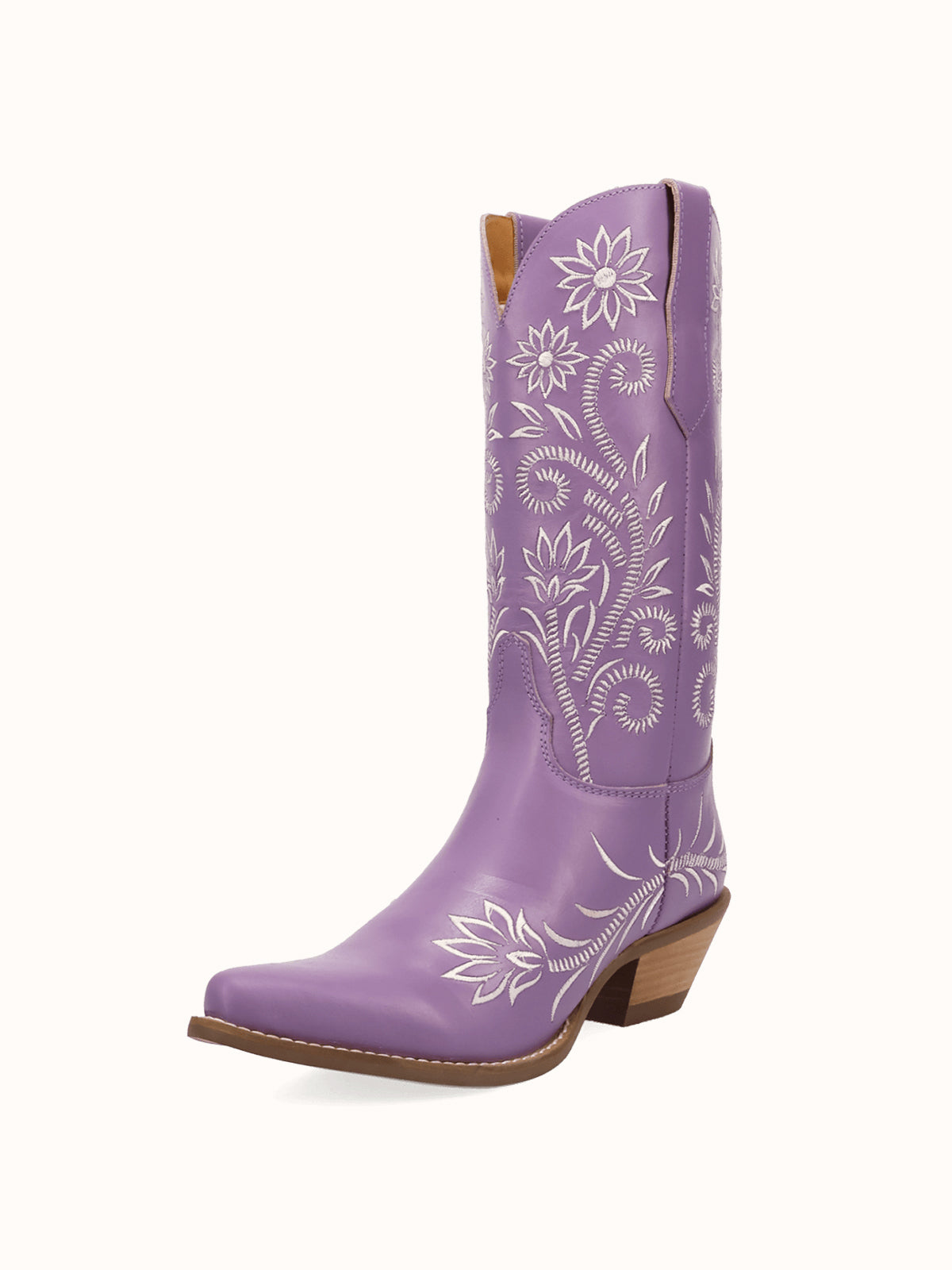 Purple Snip-Toe White Flowers Embroidery Chic Mid Calf Cowgirl Boots