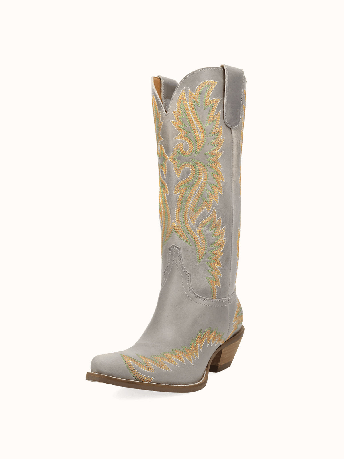 Bone Snip-Toe Chic Flame Embroidery Sleek Mid Calf Cowgirl Boots