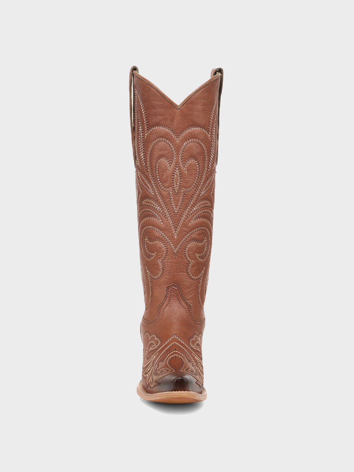 Dark Tan Snip-Toe Chic Western Embroidery Knee High Cowgirl Boots