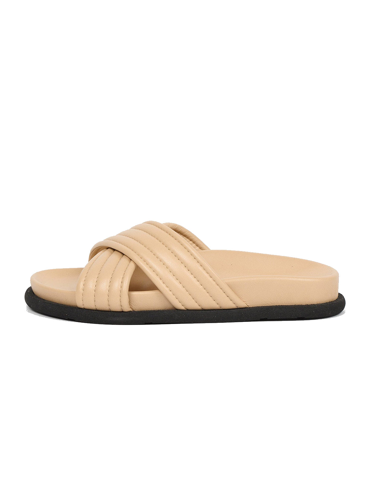 Beige Square-Toe Crossed Straps Chic Backless Flats