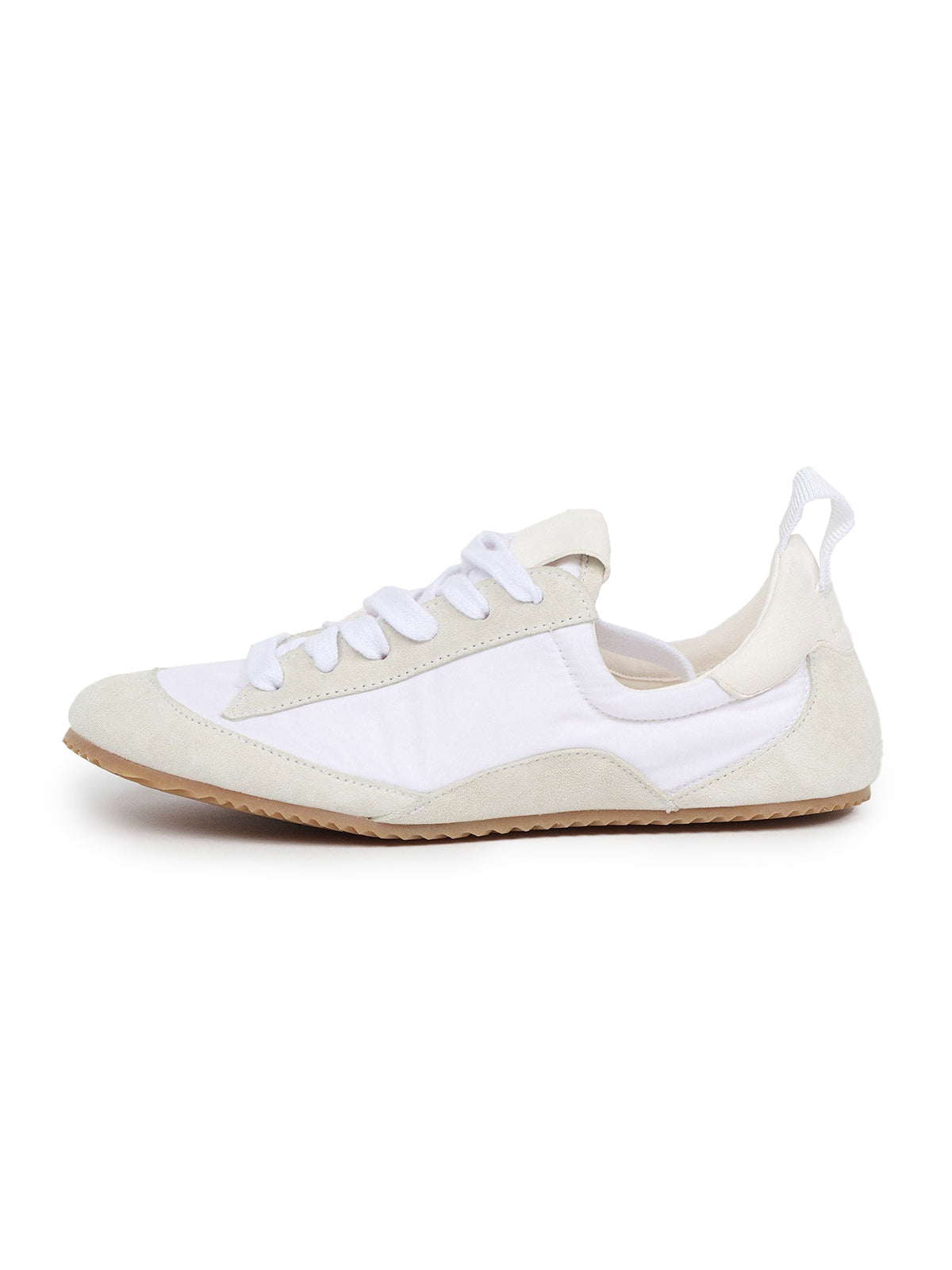 Cow Suede And Satin Round-Toe Lace-Up Chic Sneakers - White