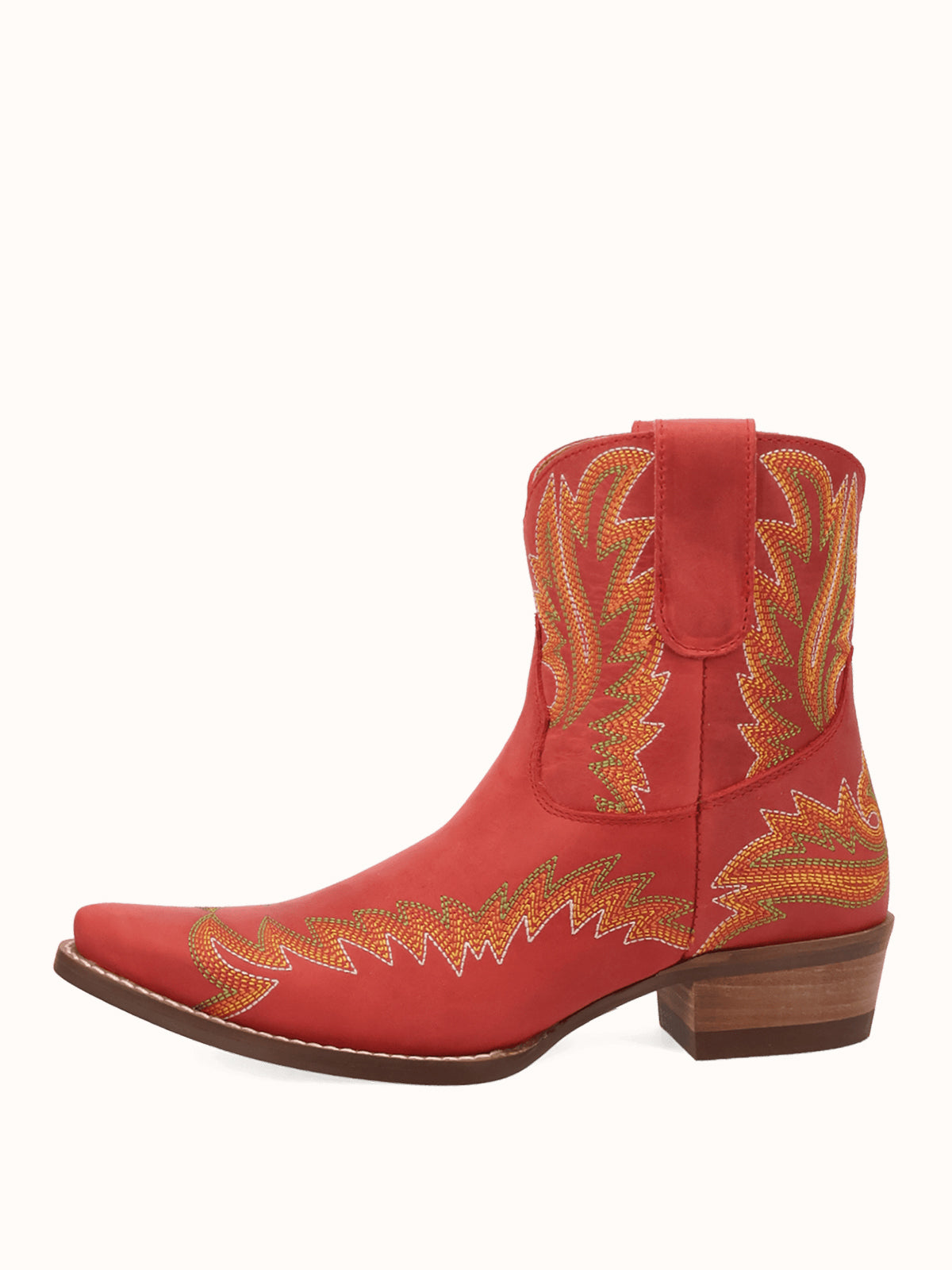 Red Snip-Toe Chic Flame Embroidery Sleek Ankle Cowgirl Boots