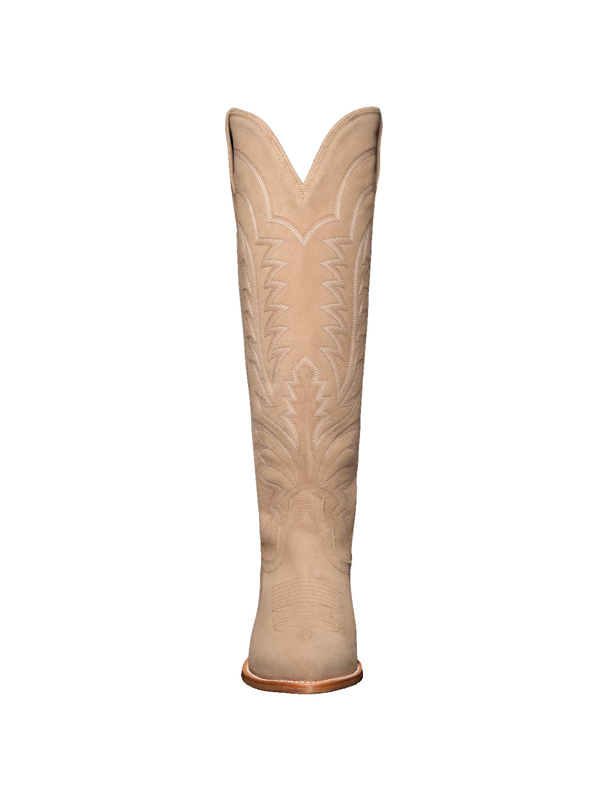 Western Embroidery Almond-Toe Tall Knee High Cowgirl Boots - Sand Faux Suede