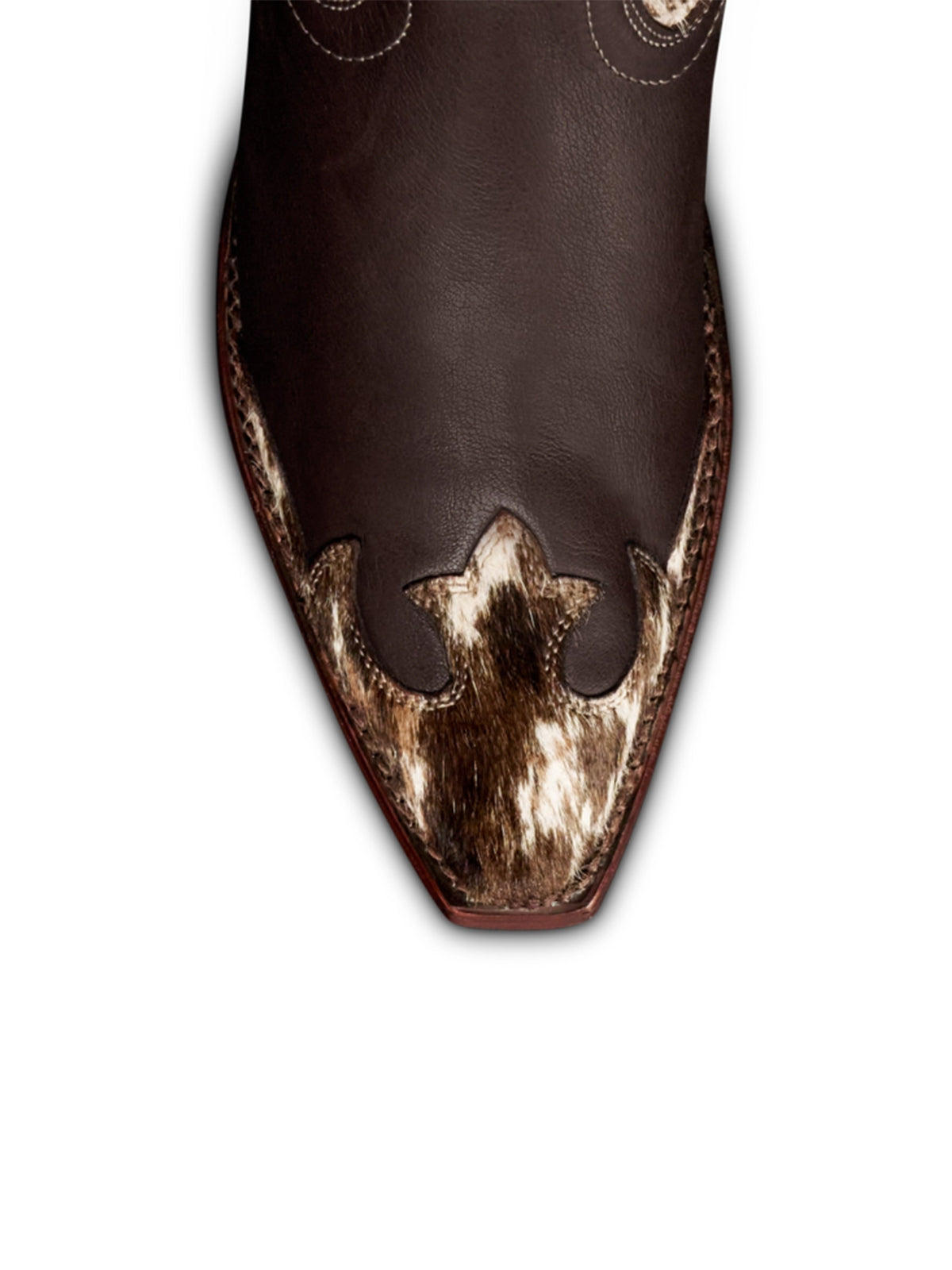 Brown Cowhide-Patterned Horsehair Snip-Toe Mid Calf Cowgirl Boots