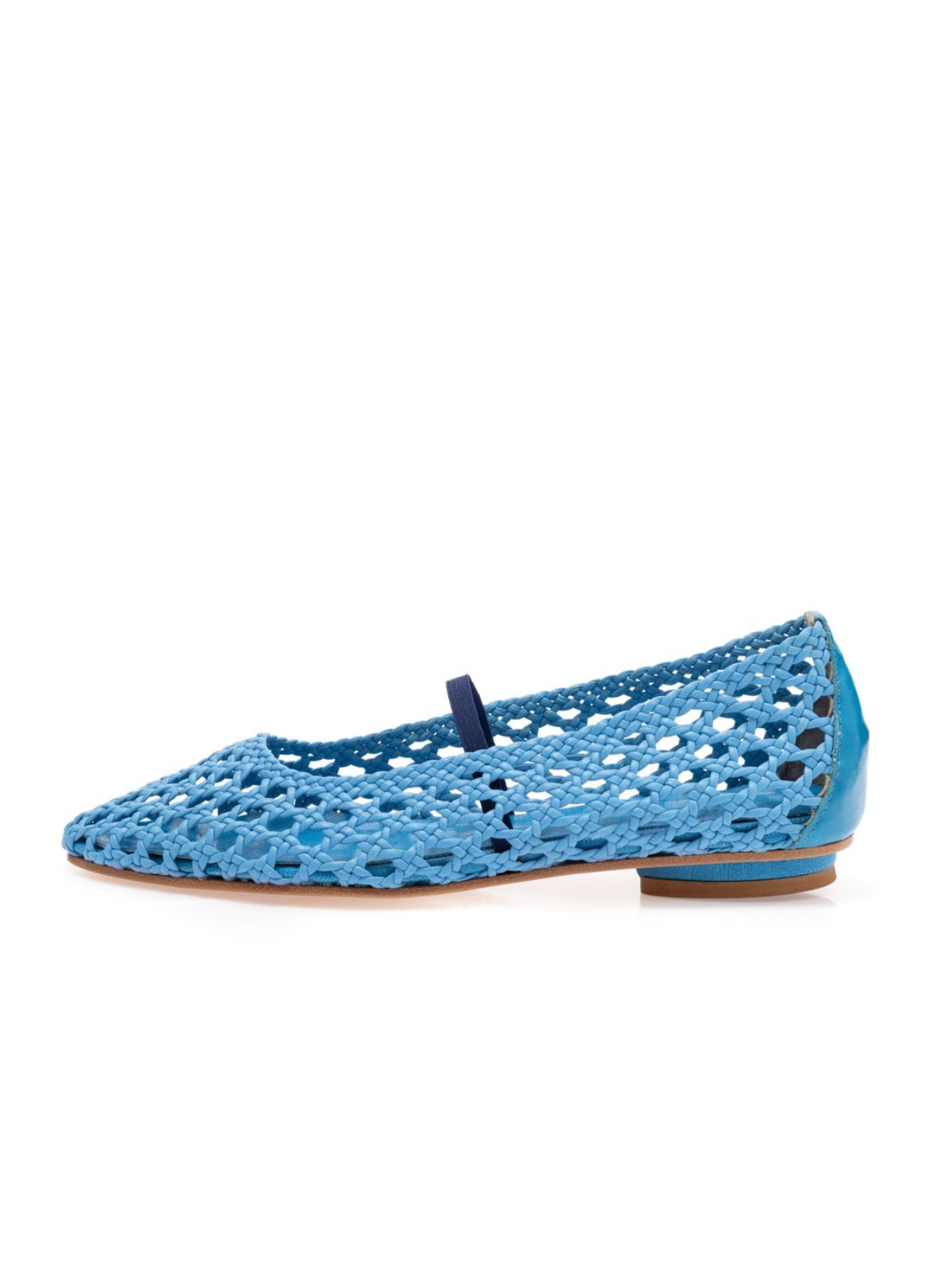 Woven Hollow-Out Square-Toe Ballet Flats Mary Janes In Sky Blue