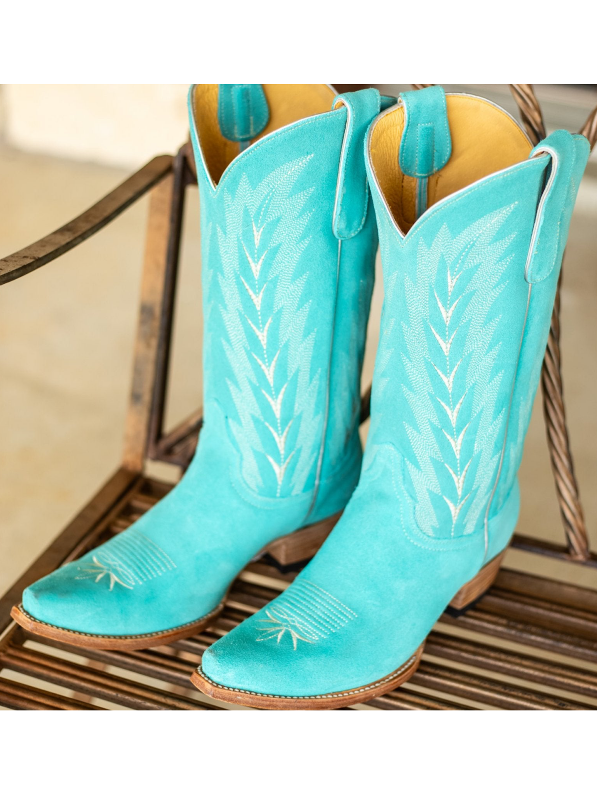 Sky Blue Faux Suede Embroidery Snip-Toe Wide Mid Calf Tall Cowgirl Boots