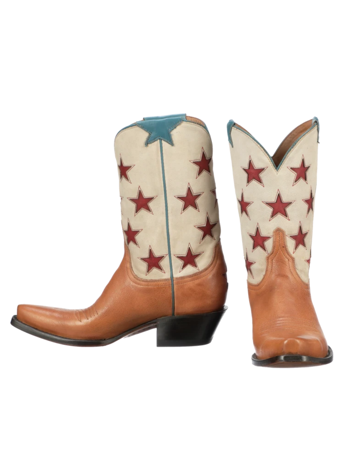 Star Inlays Snip-Toe Wide Mid Calf Western Boots For Women - Contrast Tan And Cream