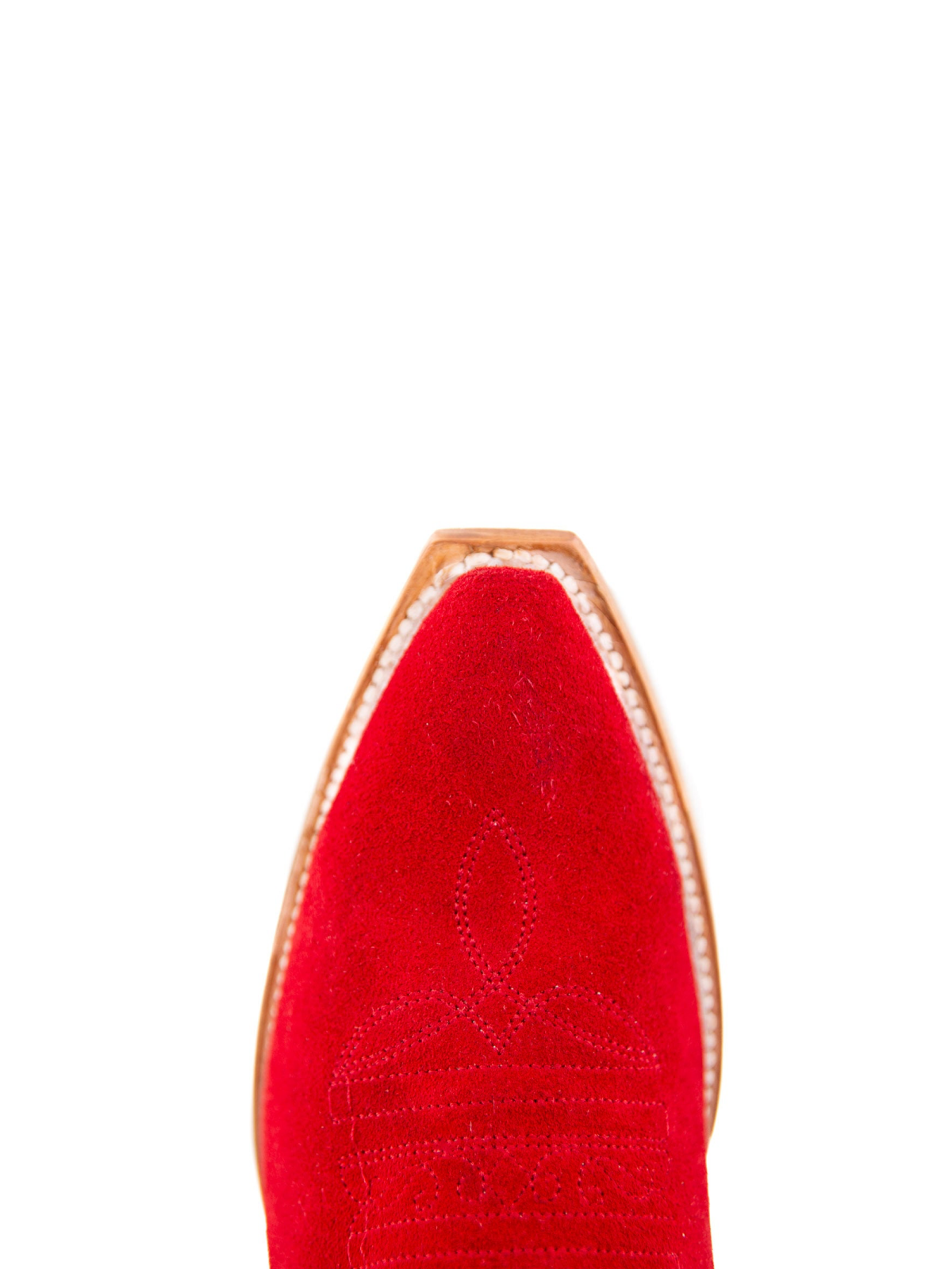 Red Faux Suede Snip-Toe Half-Zip Embroidery Knee High Cowgirl Boots