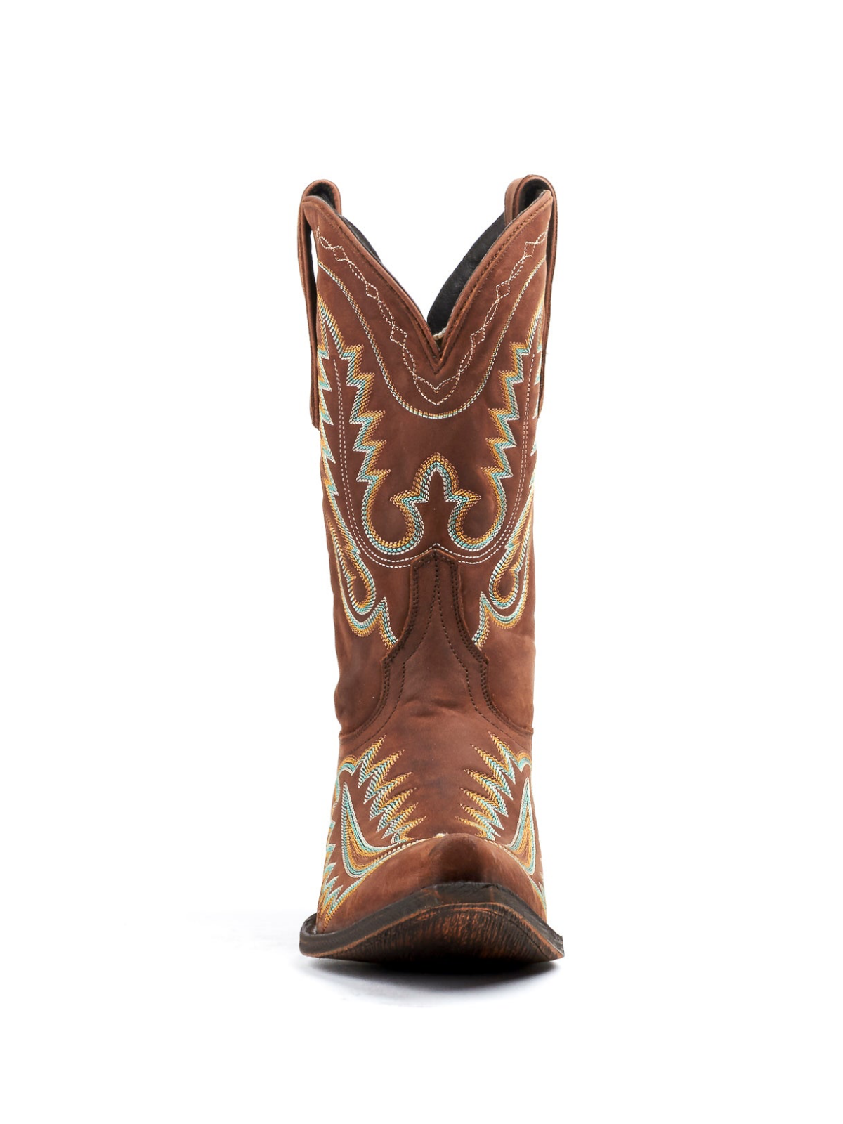 Brown Classic Snip-Toe Embroidery Wide Mid Calf Cowgirl Boots