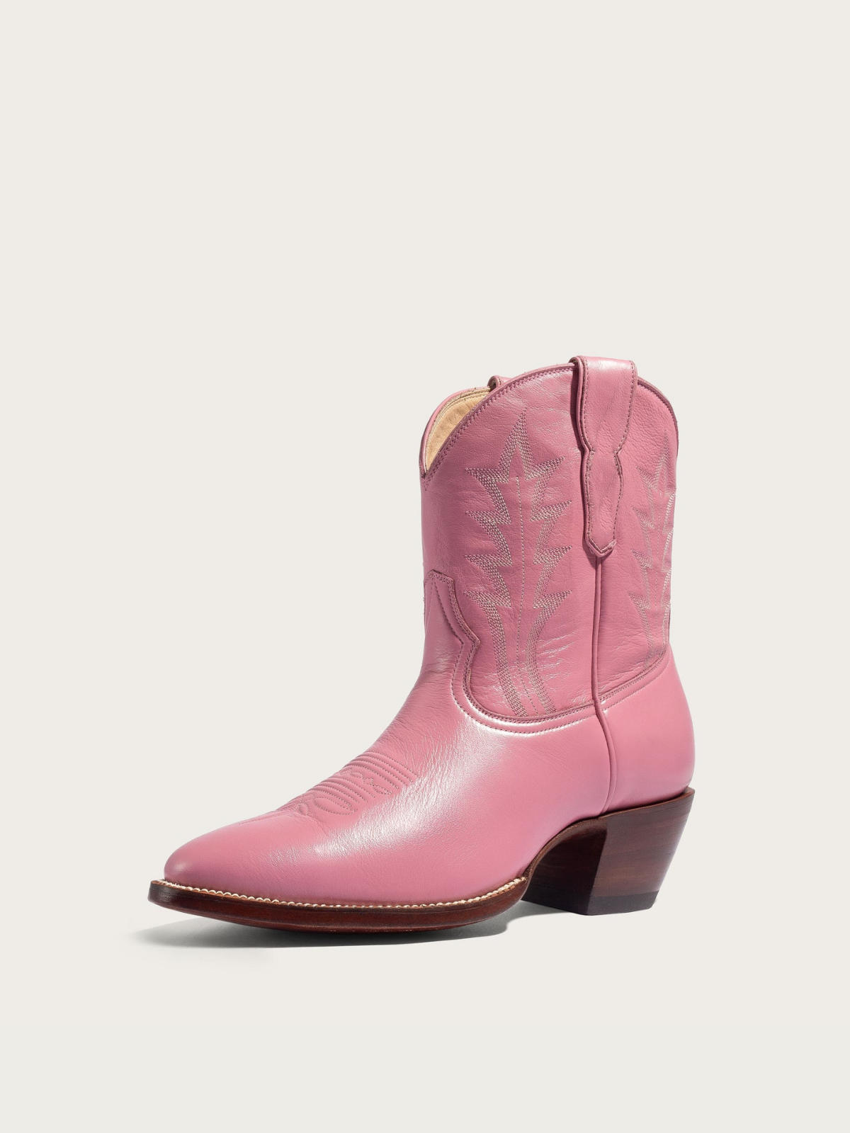 Pink Almond-Toe Embroidery Wide Mid Calf Western Boots For Women