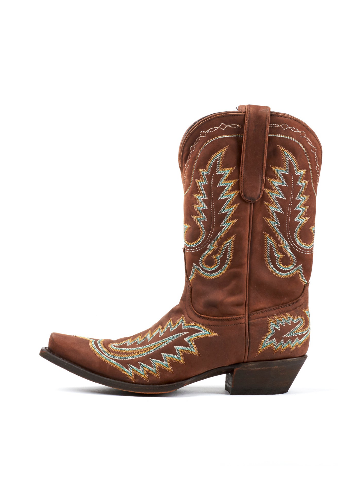 Brown Classic Snip-Toe Embroidery Wide Mid Calf Cowgirl Boots