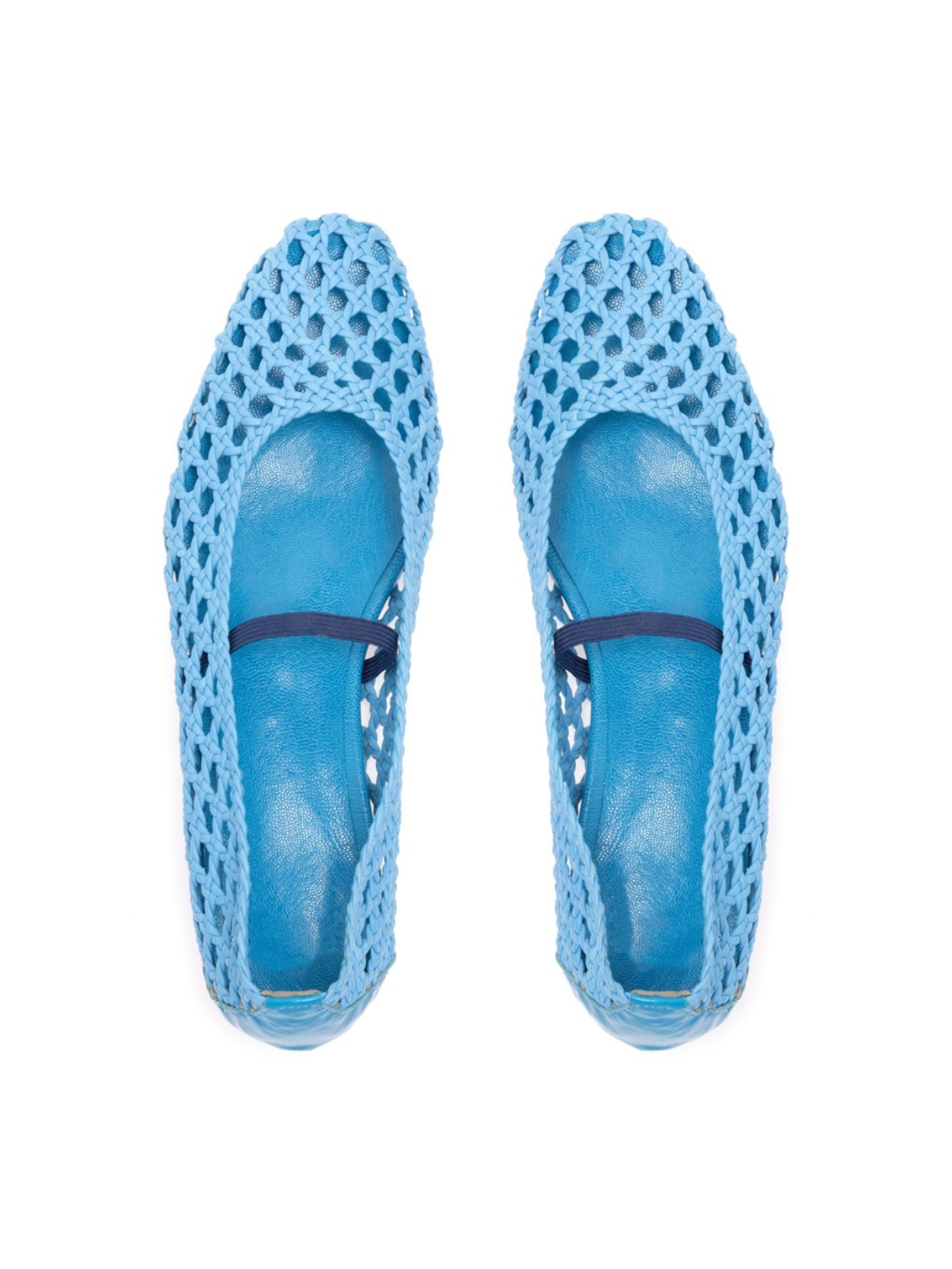 Woven Hollow-Out Square-Toe Ballet Flats Mary Janes In Sky Blue