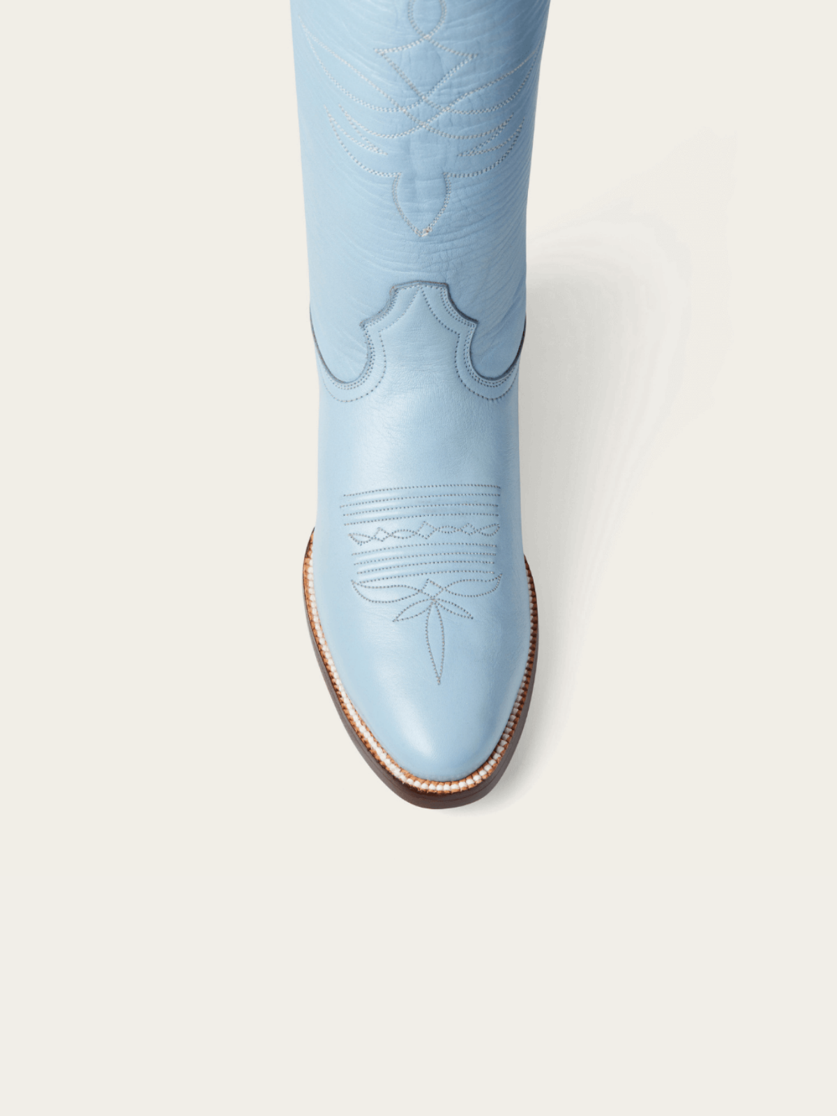 Powder Blue Vegan Leather Embroidery Almond-Toe Wide Mid Calf Tall Cowgirl Boots