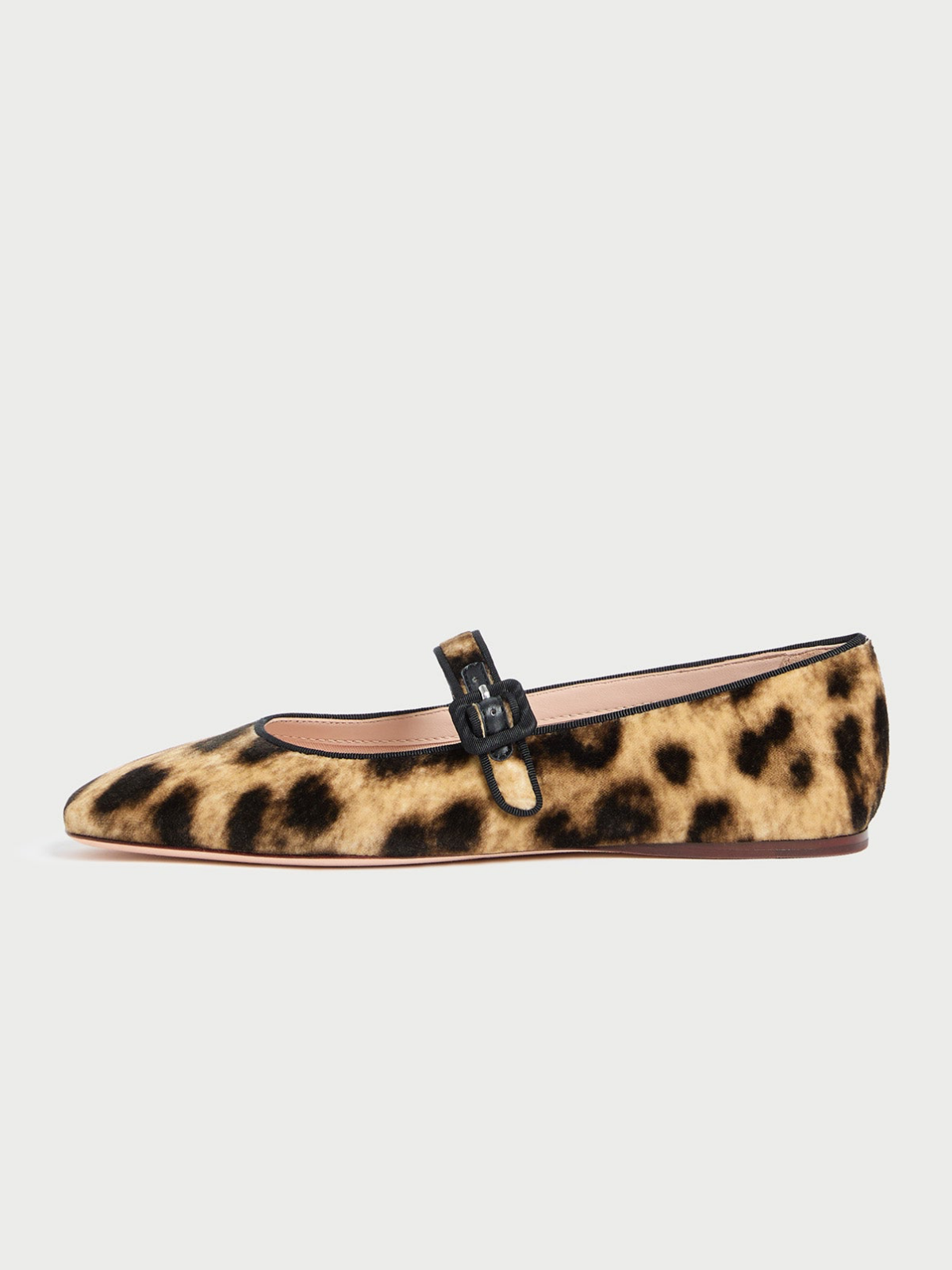 Leopard Print Faux Suede Square-Toe Adjustable Bridge Strap Mary Janes Ballet Flats