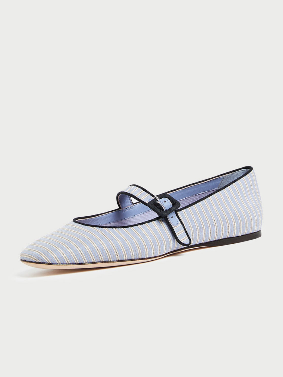 Light Blue Cloth Square-Toe Adjustable Bridge Strap Mary Janes Ballet Flats