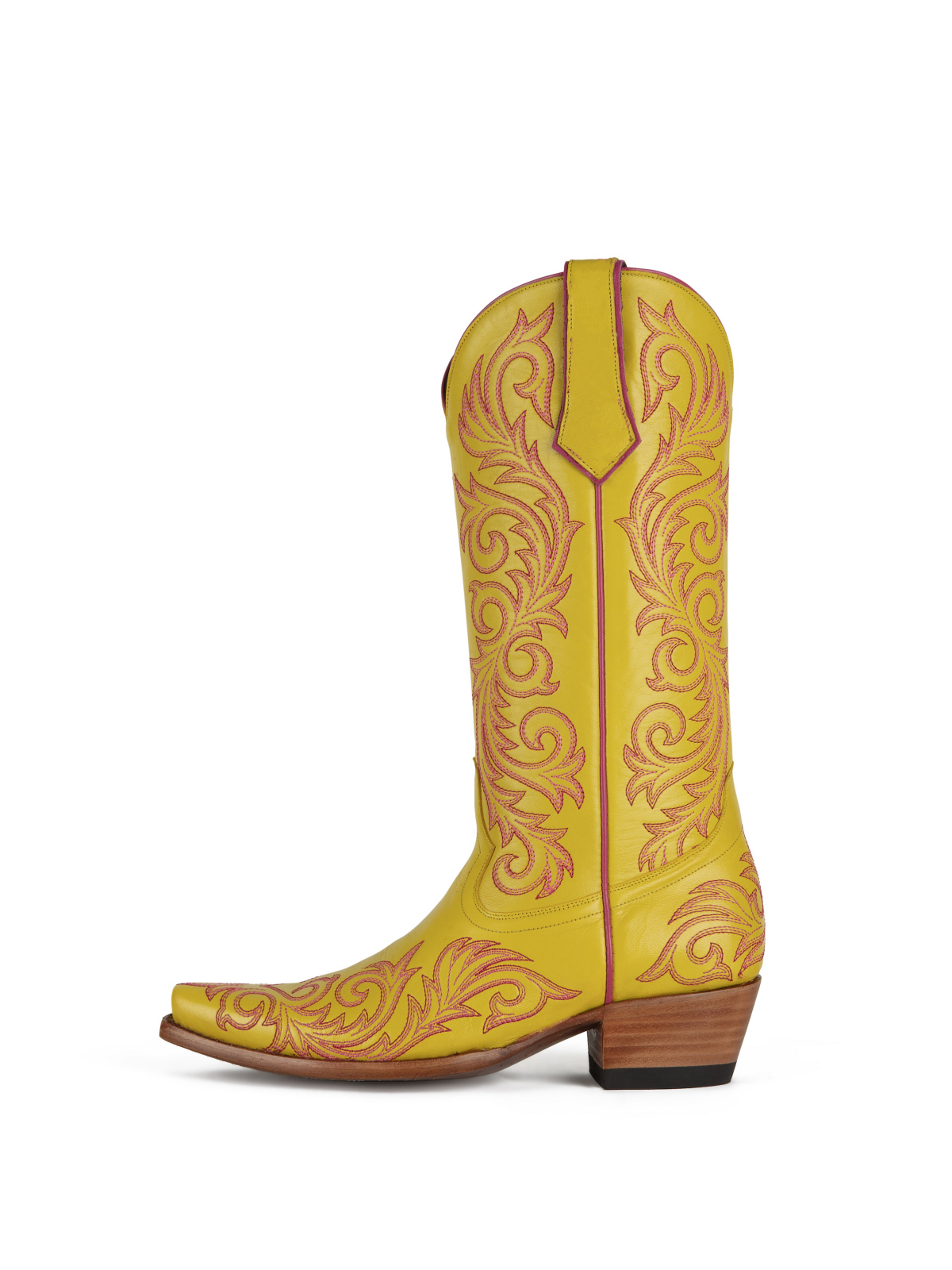 Yellow Snip-Toe Embroidery Wide Mid Calf Cowgirl Tall Boots