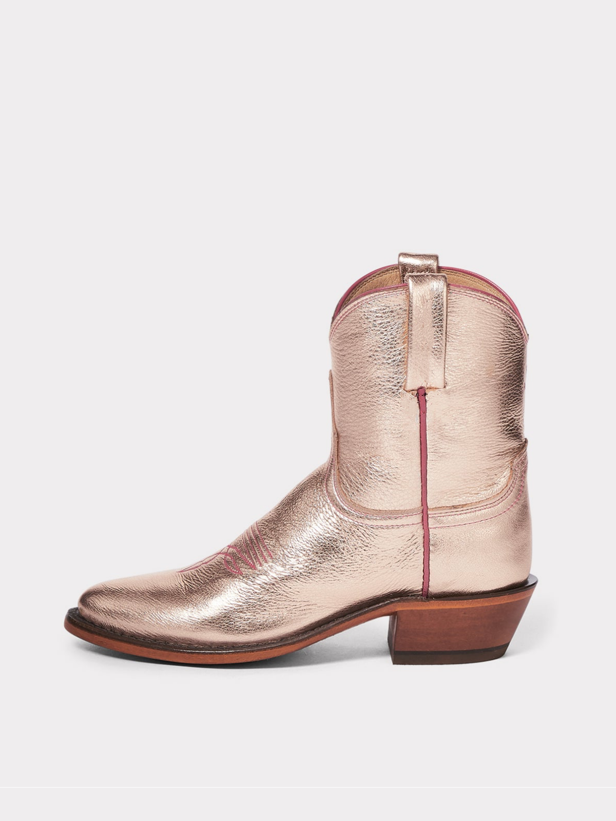 Metallic Rose Gold Almond-Toe Wide Mid Calf Western Boots For Women