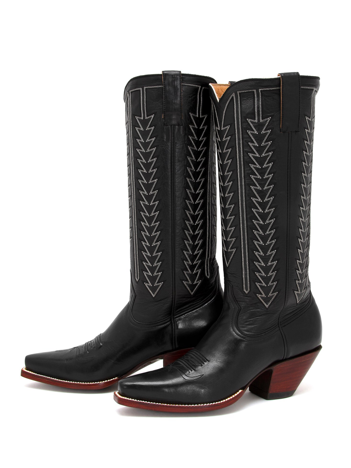 Black Embroidery Snip-Toe Tall Wide Mid Calf Western Boots For Women