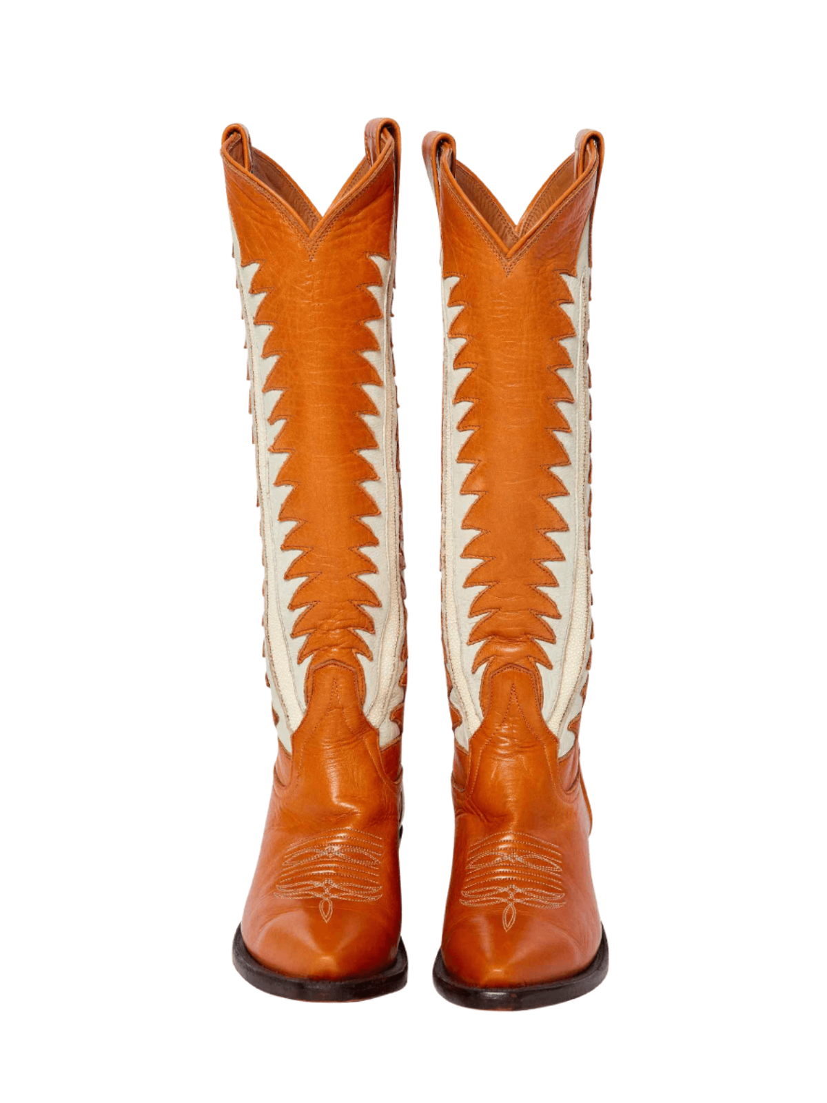 Camel Snip-Toe Big Leaf Inlay Wide Calf Tall Knee High Cowgirl Boots