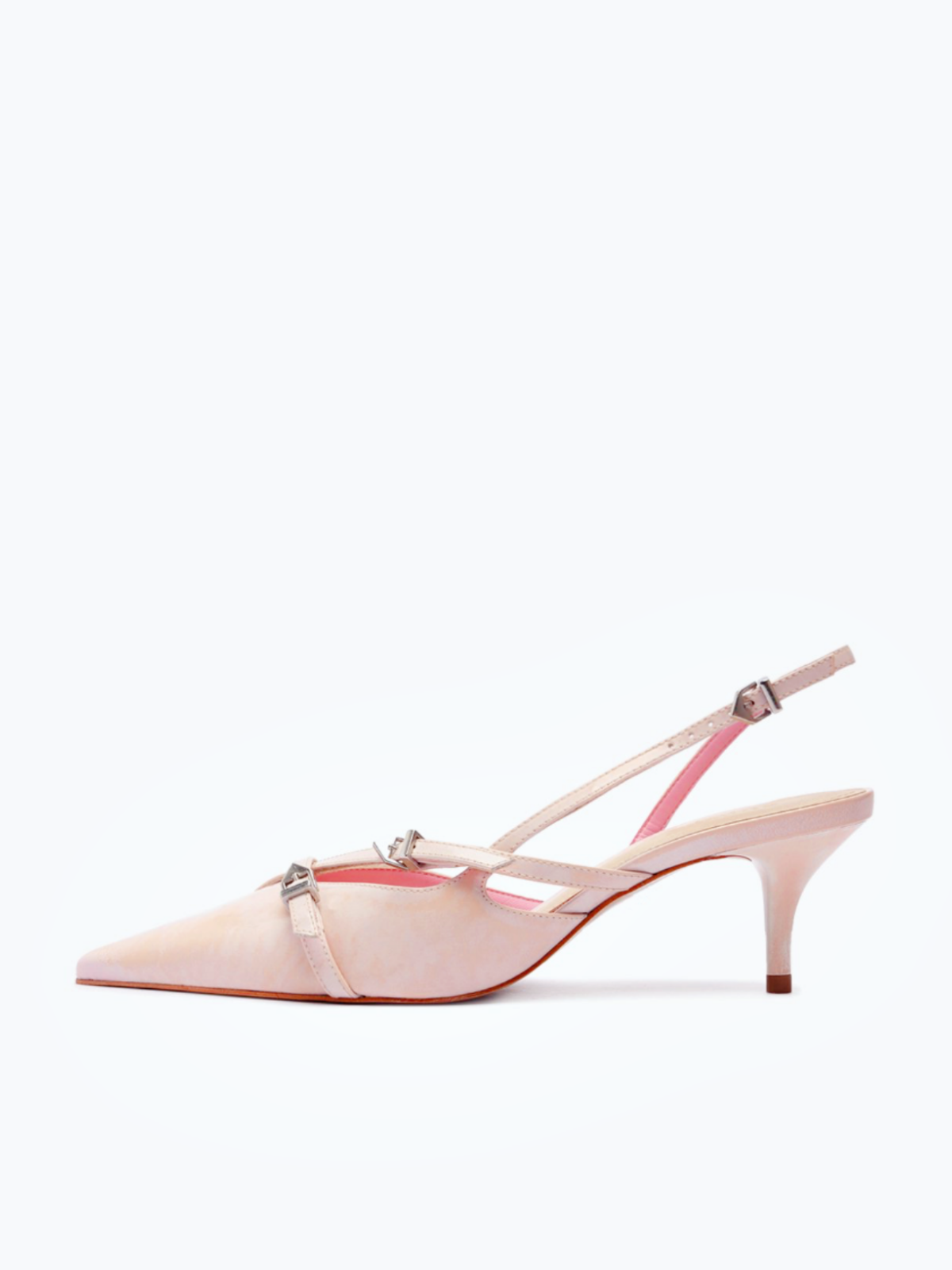 Pink Buckled Strappy Kitten Heels Slingback Courts Scarpin Pumps