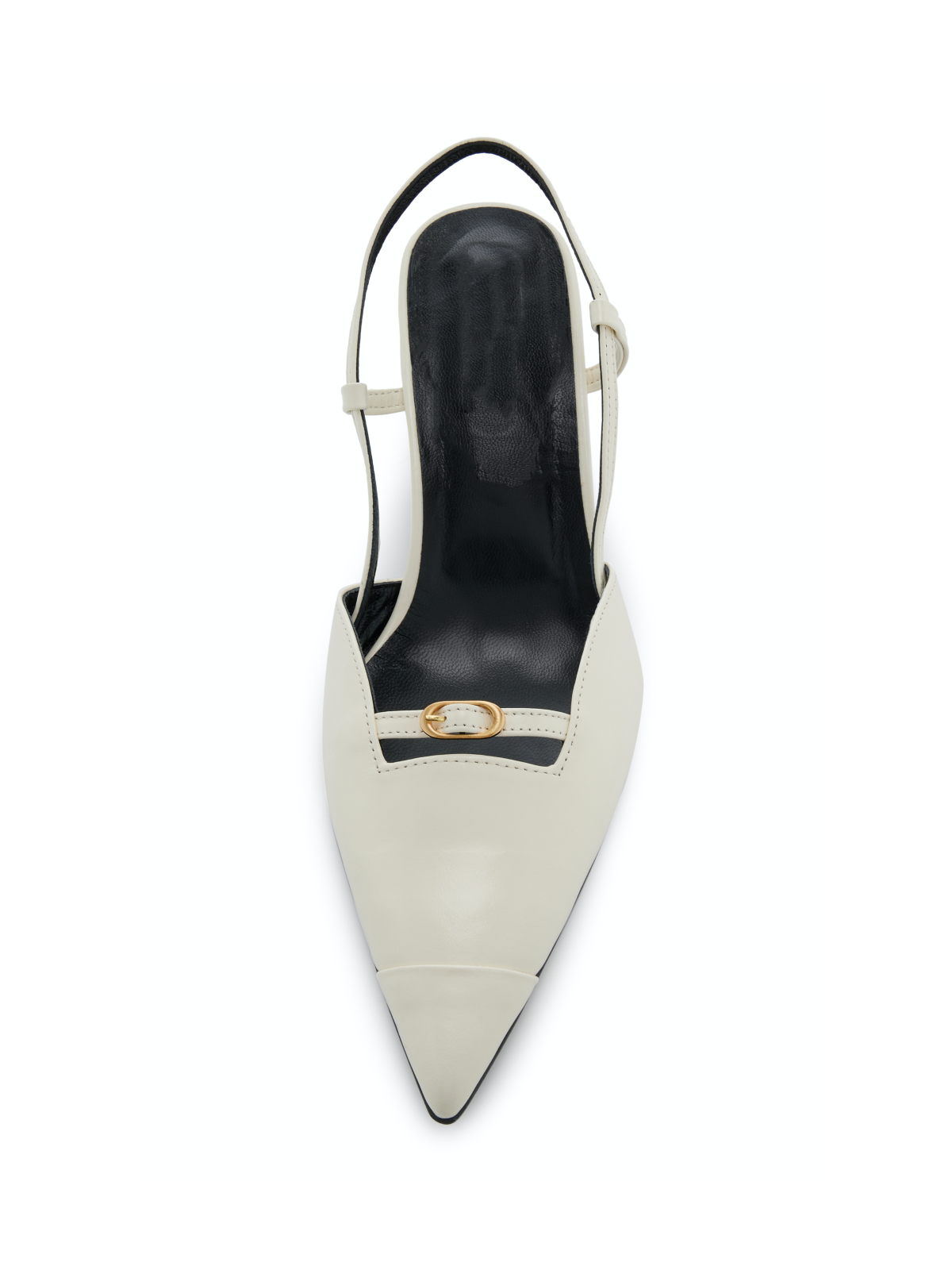 Ivory Buckled Strap Pointy Kitten Heels Slingback Pumps