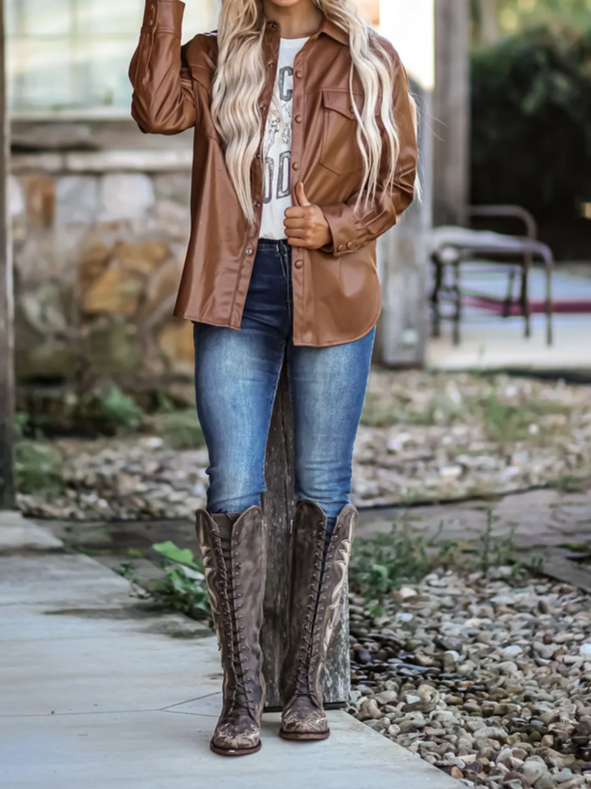 Distressed Brown Snip-Toe Inlay Lace Up Full-Zip Mid Calf Cowgirl Boots