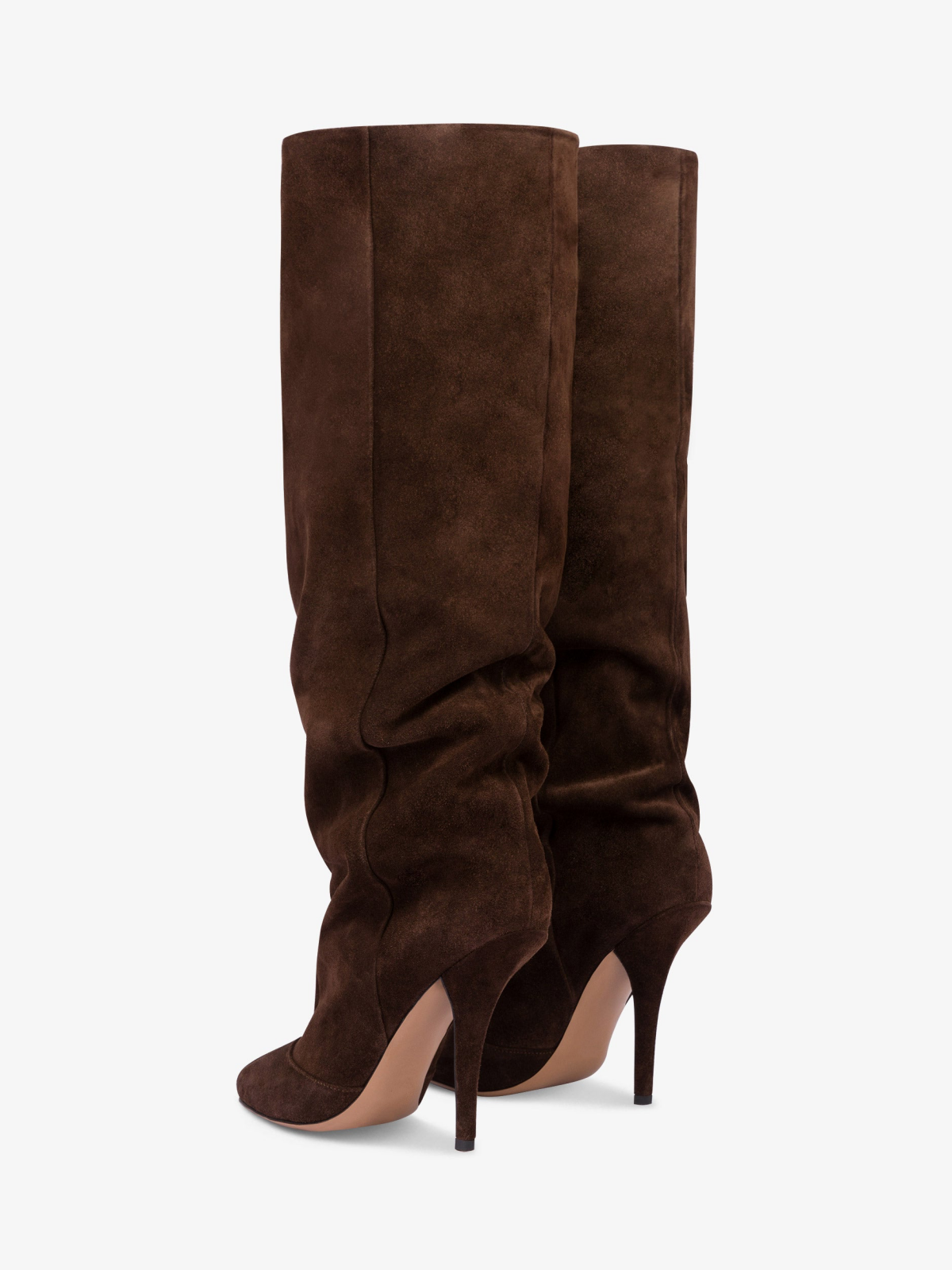 Brown Faux Suede Round-Toe Light Slouchy Wide Calf Knee High Stiletto Boots