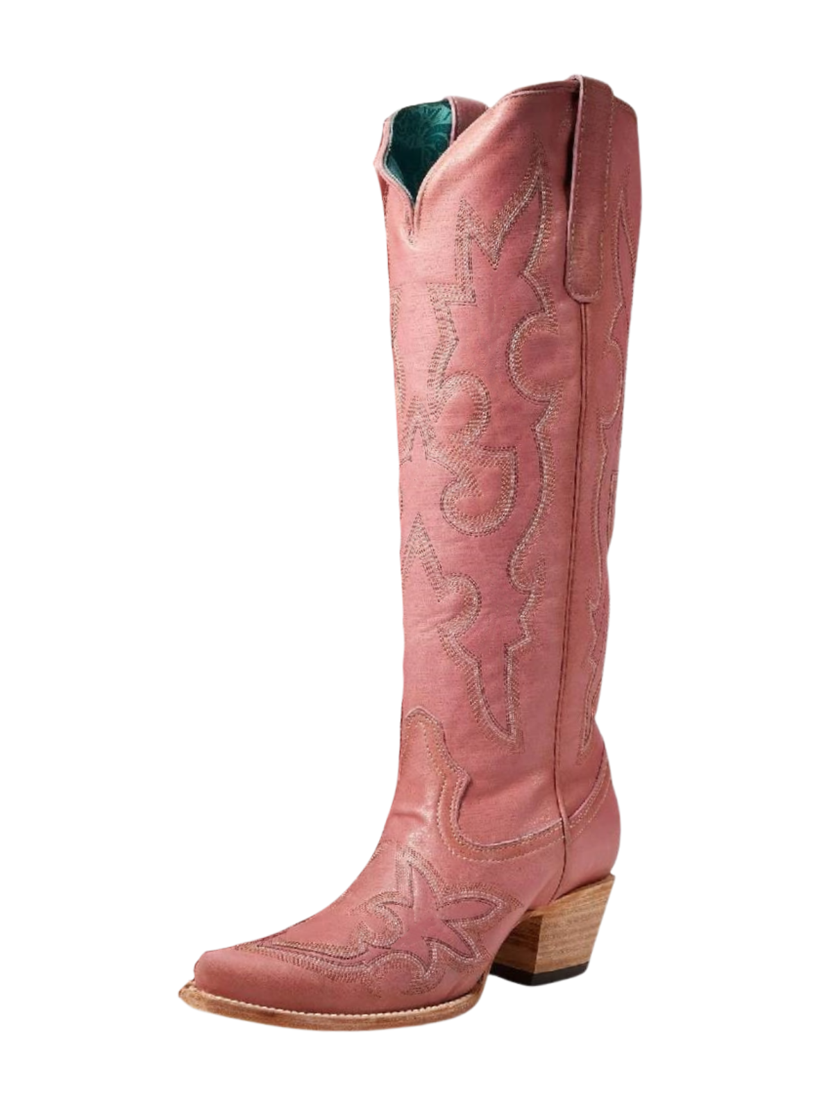 Pink Snip-Toe Embroidery Half-Zip Knee High Tall Cowgirl Boots