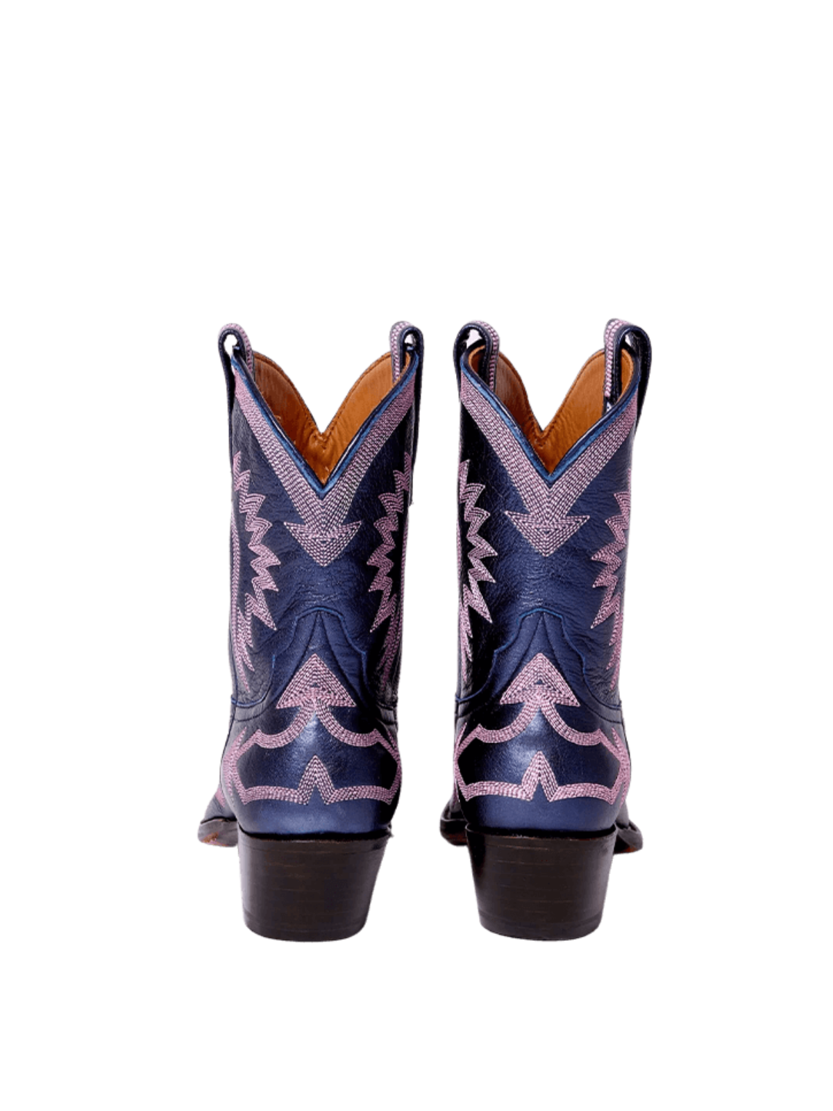 Metallic Embroidery Snip-Toe Wide Mid Calf Cowgirl Boots - Navy Blue