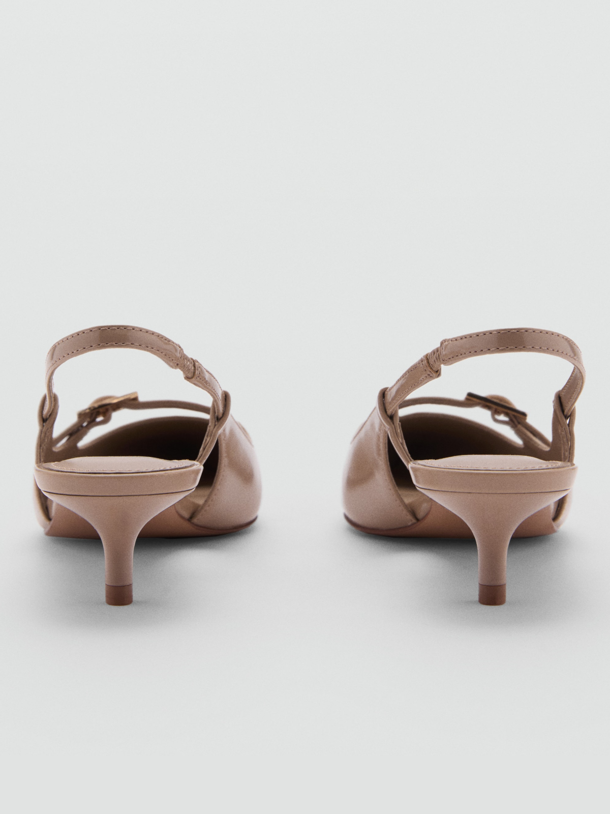 Light Brown Patent Pointed-Toe Slingback Buckle Kitten Heels