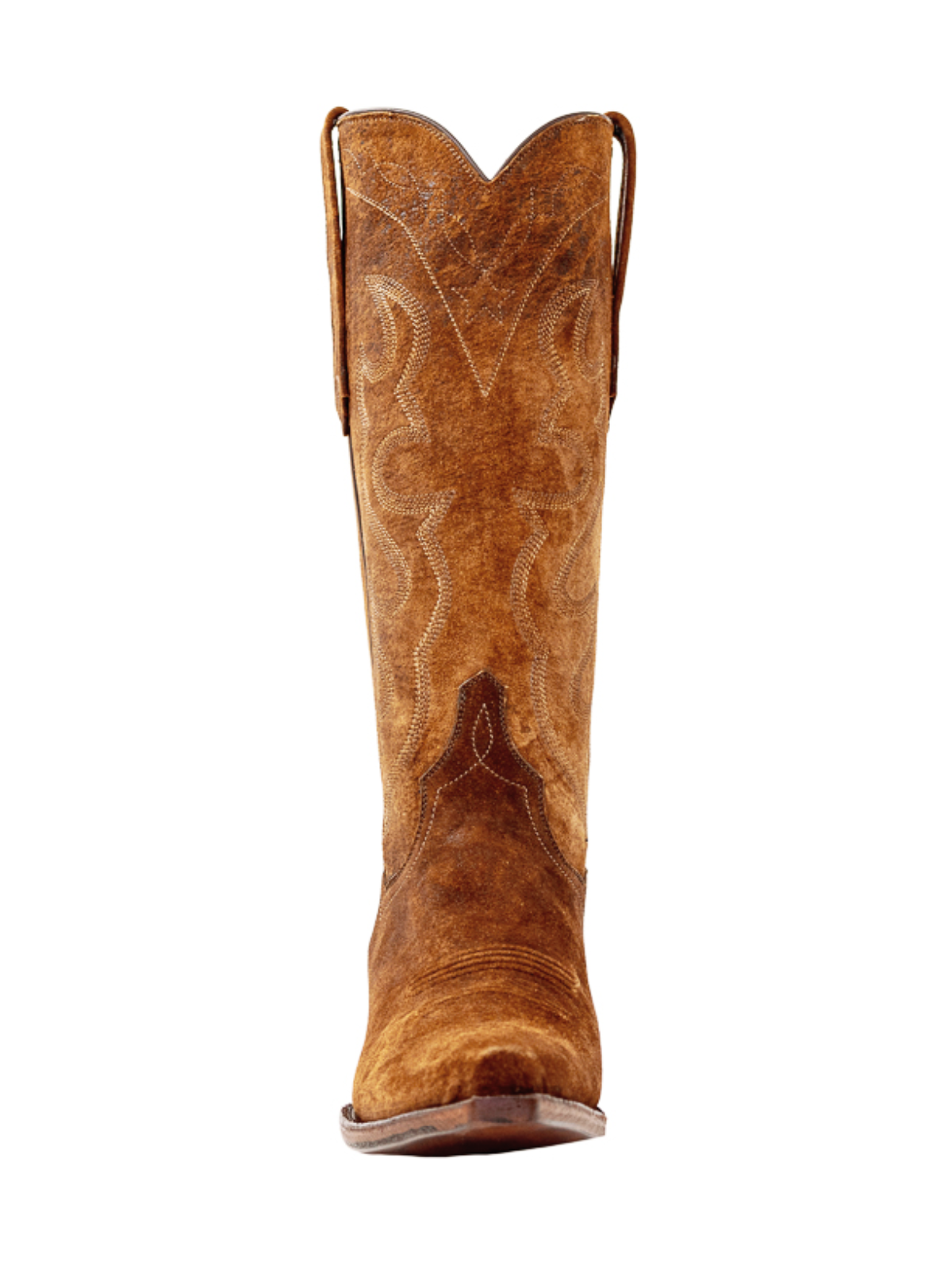 Brown Faux Suede Snip-Toe Embroidery Wide Mid Calf Tall Cowgirl Boots