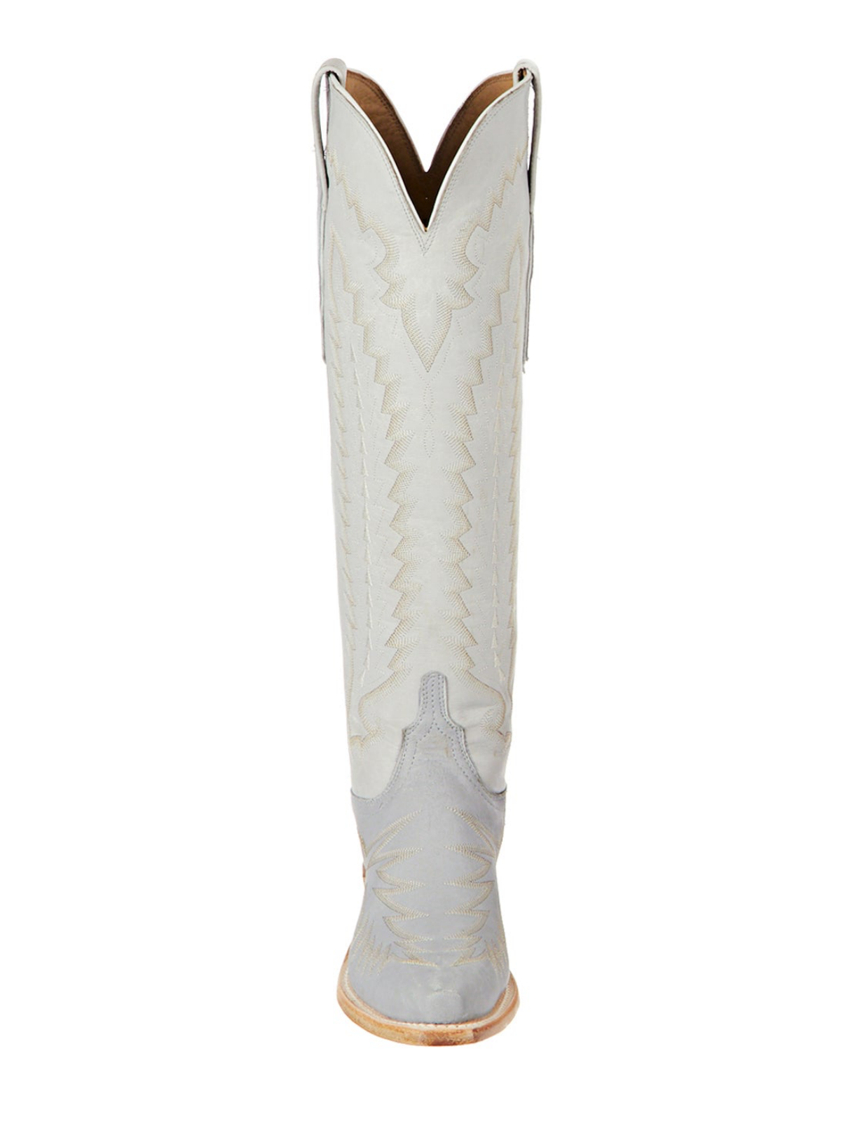 Contrast Ivory And Gray Snip-Toe Embroidery Wide Calf Tall Knee High Cowgirl Boots