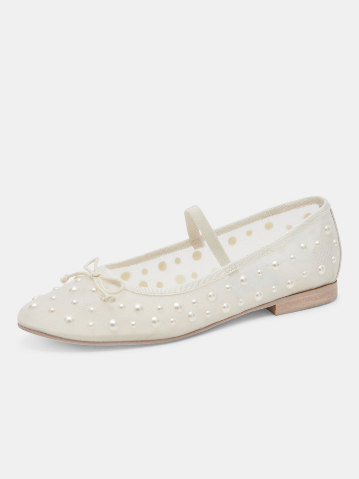 Ivory White Bow Pearl Semi-Transparent Mesh Ballet Flats Mary Janes