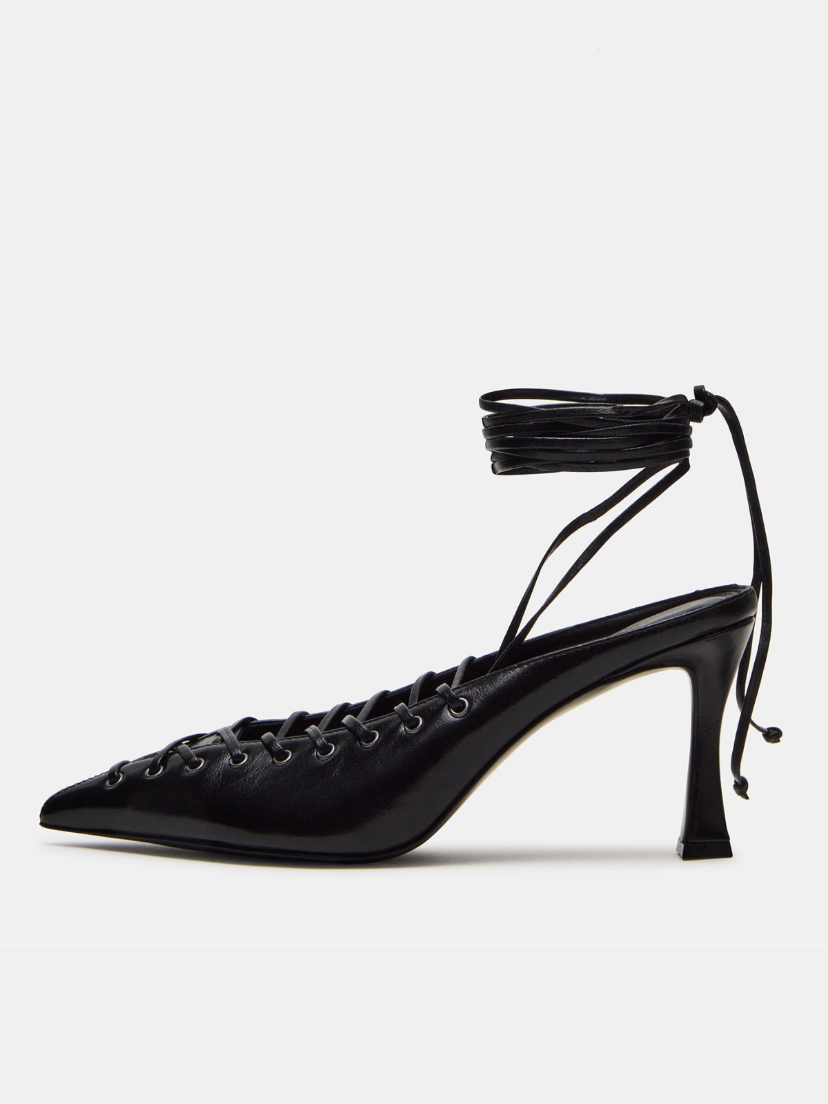 Black Pointed-Toe Lace-Up And Strappy Slingback Pump High Heels