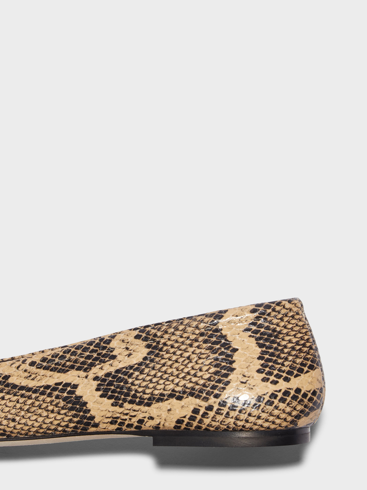 Latte Snakeskin Square-Toe Ballet Flats Bow