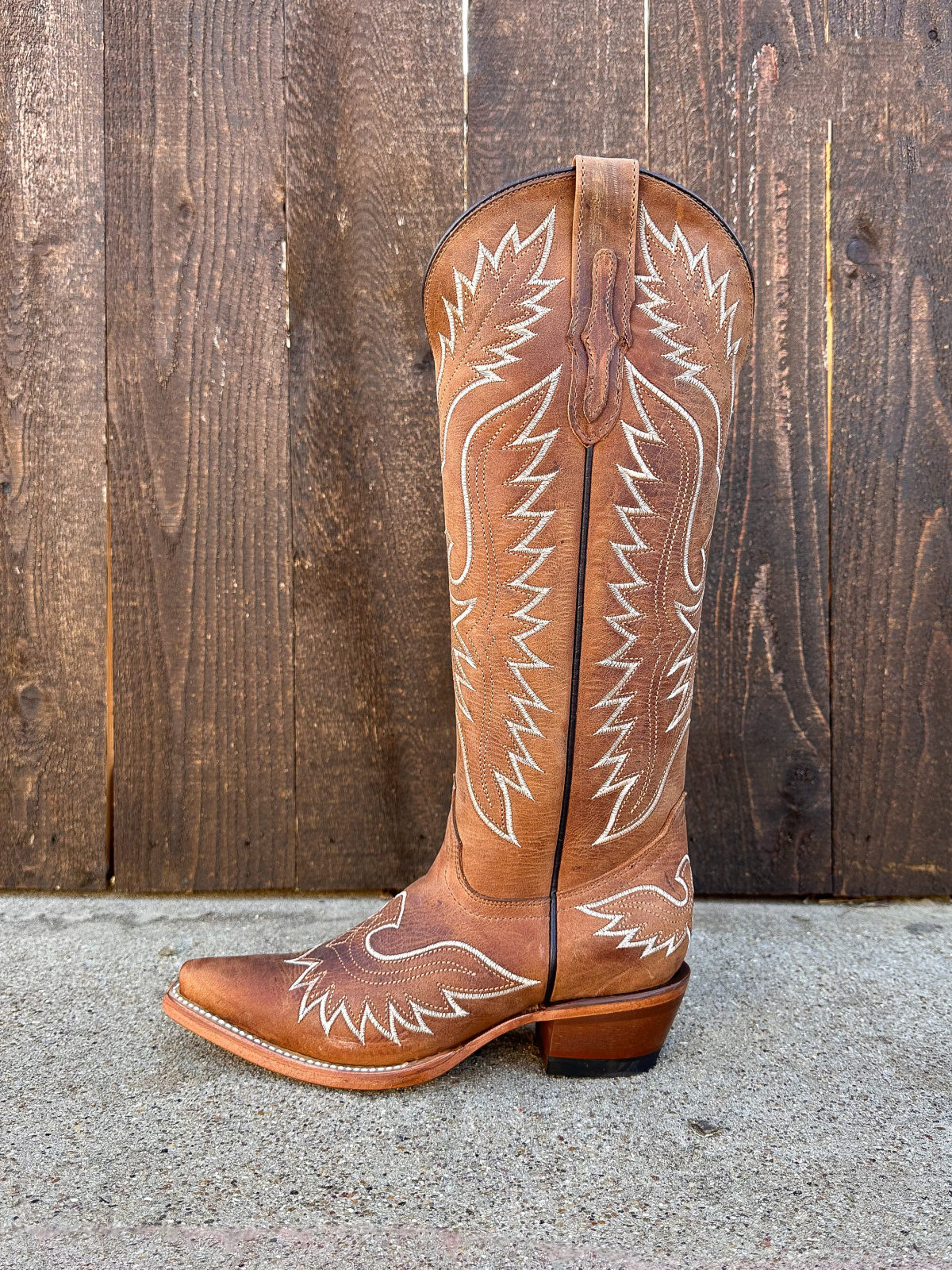 White Eagle Embroidery Snip-Toe Wide Calf Knee High Tall Cowgirl Boots - Light Brown