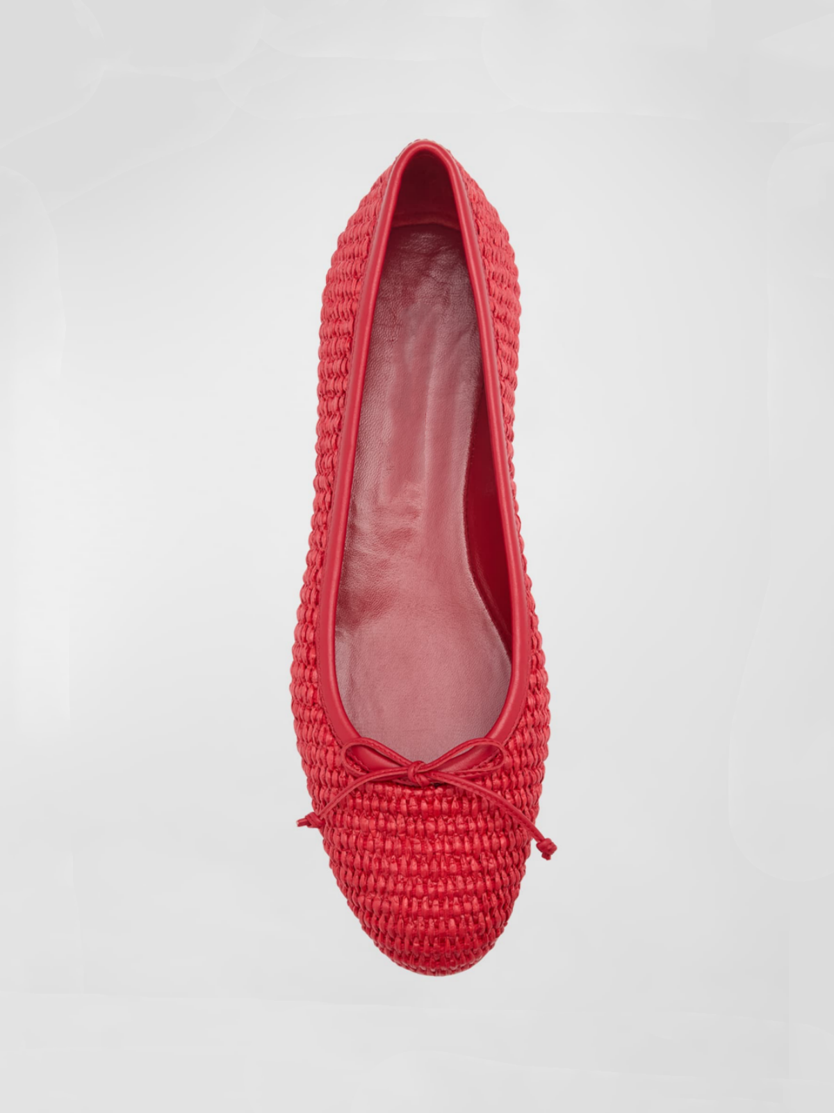 Red Woven Bow Round-Toe Ballerina Flats