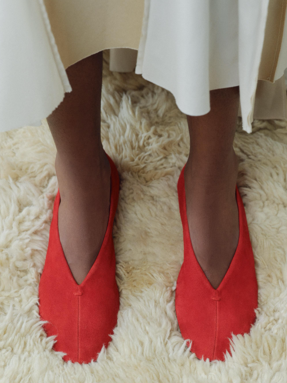 Red Faux Suede Round-Toe Ballet Flats