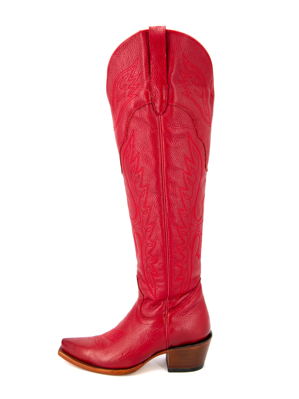 Eagle Embroidery Snip-Toe Half-Zip Over-The-Knee Tall Cowgirl Boots - Red