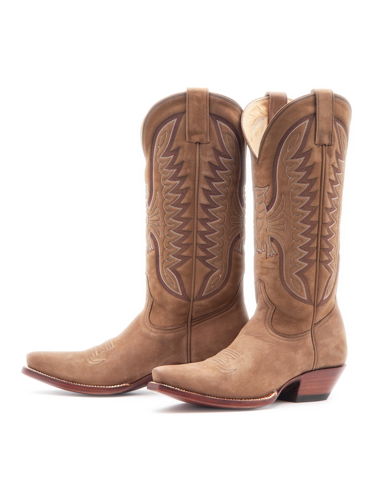 Tan Eagle And Heart Embroidery Snip-Toe Wide Mid Calf Tall Cowgirl Boots