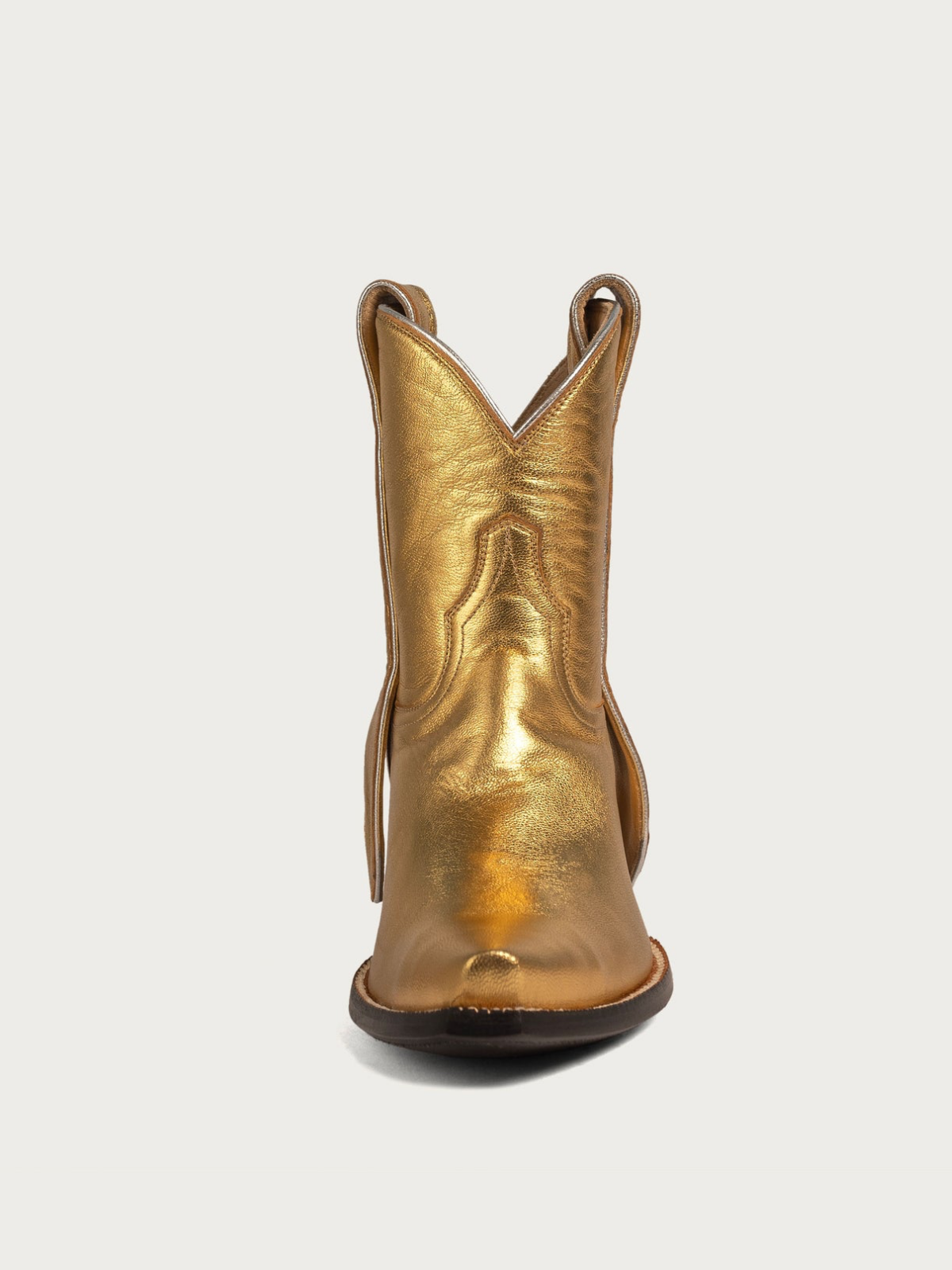 Metallic Gold Snip-Toe Elongated Mule Ear Pull Wide Mid Calf Boots