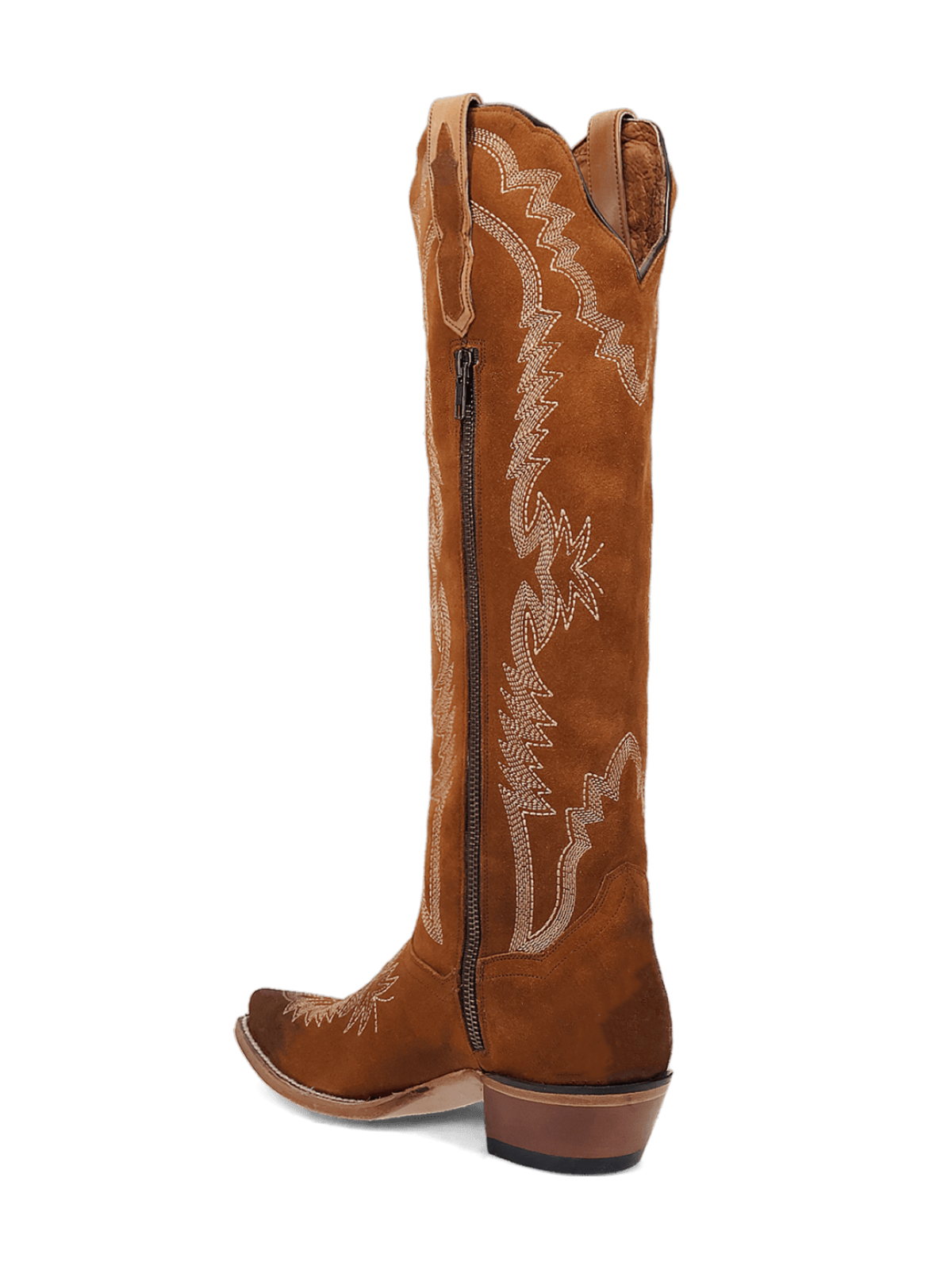 Brown Embroidery Faux Suede Snip-Toe Zip Cowgirl Boots Knee High Tall Boots