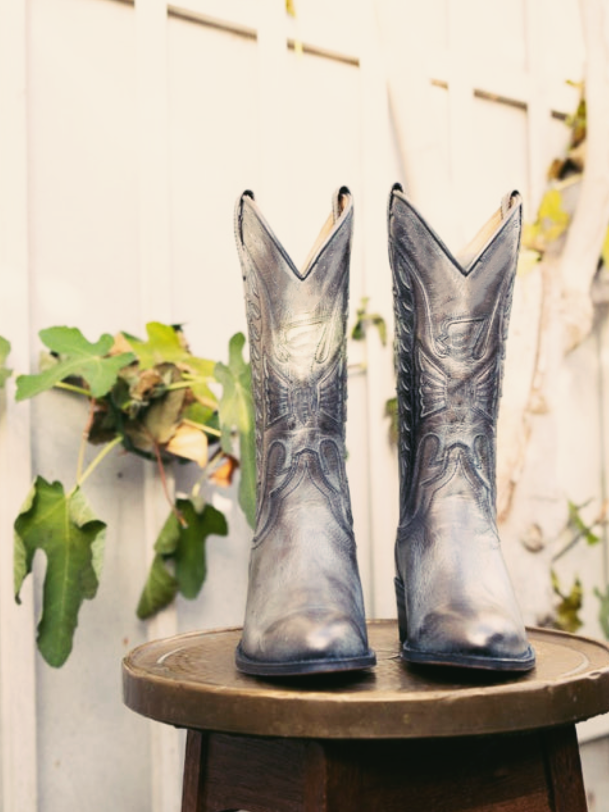 Metallic Silver Thunderbird Embroidery Inlay Almond-Toe Wide Mid Calf Western Boots