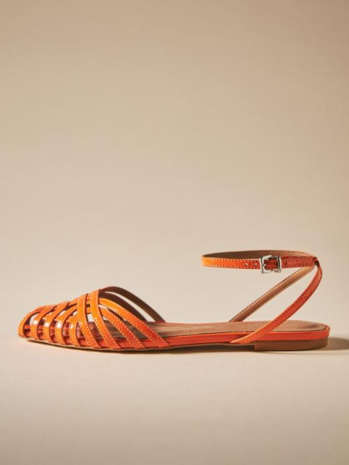 Orange Strappy Flats Pointy Closed Toe Sandals With Wrap Ankle Strap