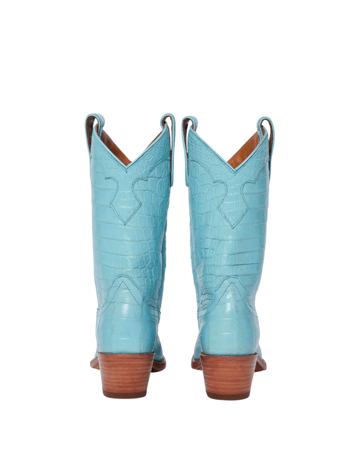 Snip-Toe Wide Mid Calf Cowgirl Boots - Blue Crocodile-Embossed Vegan Leather