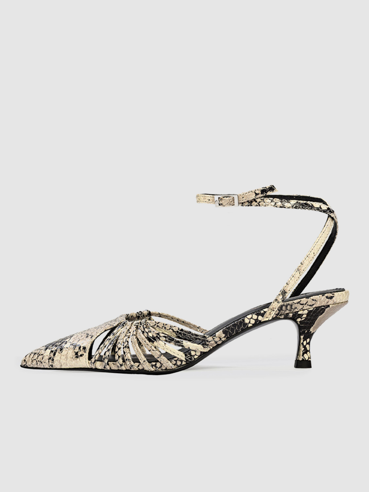 Peyote Snakeskin Pointed-Toe Strappy Pump Ankle Strap Kitten Heels